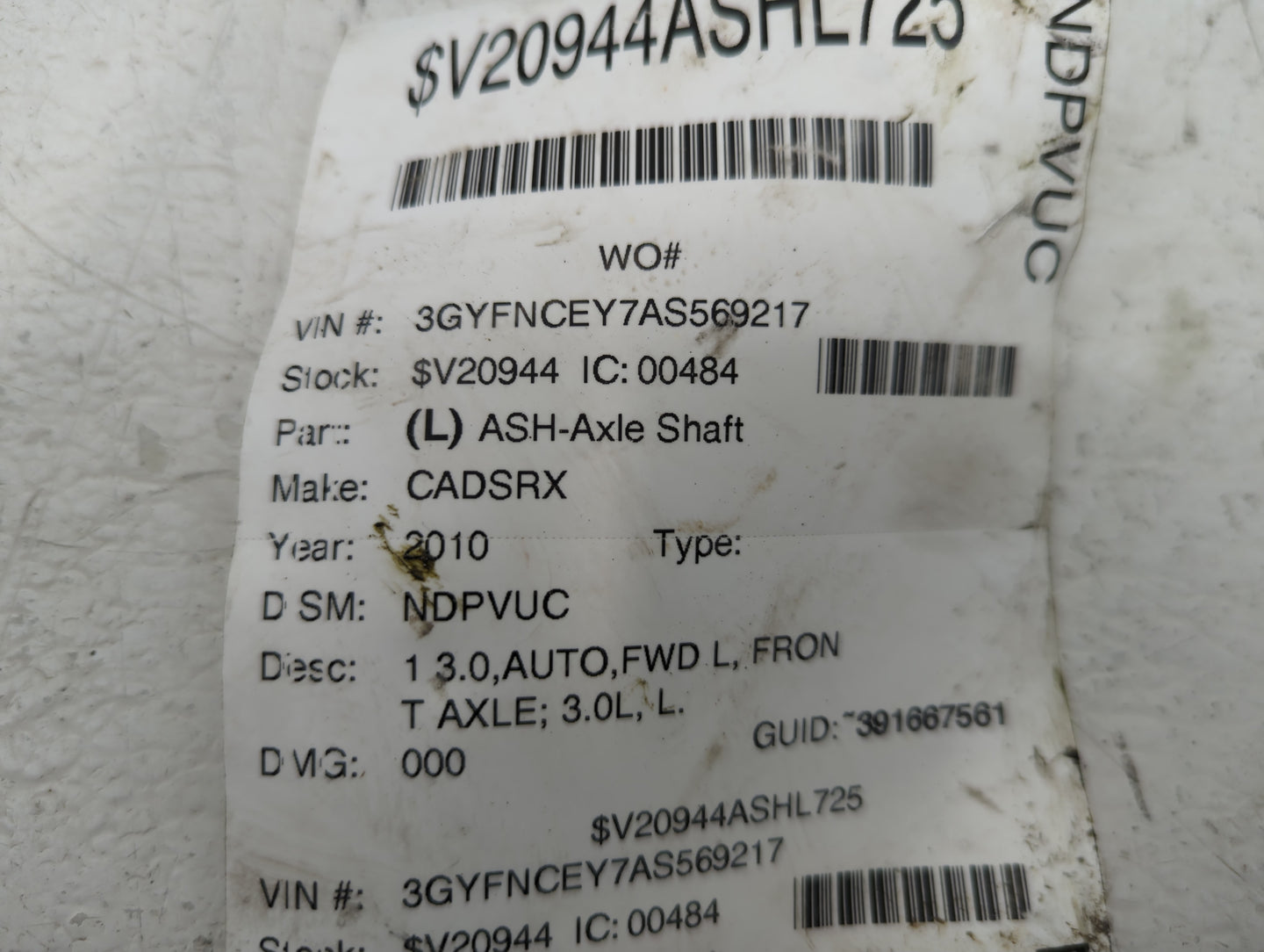2010-2011 Cadillac Srx Axle Shaft Front Driver Cv C/v - Oemusedautoparts1.com