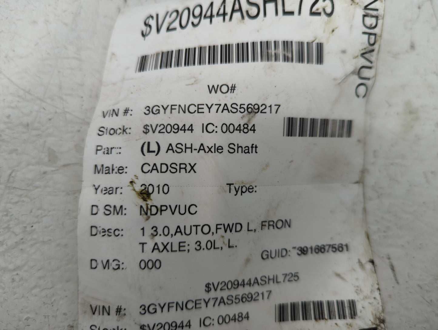 2010-2011 Cadillac Srx Axle Shaft Front Driver Cv C/v - Oemusedautoparts1.com