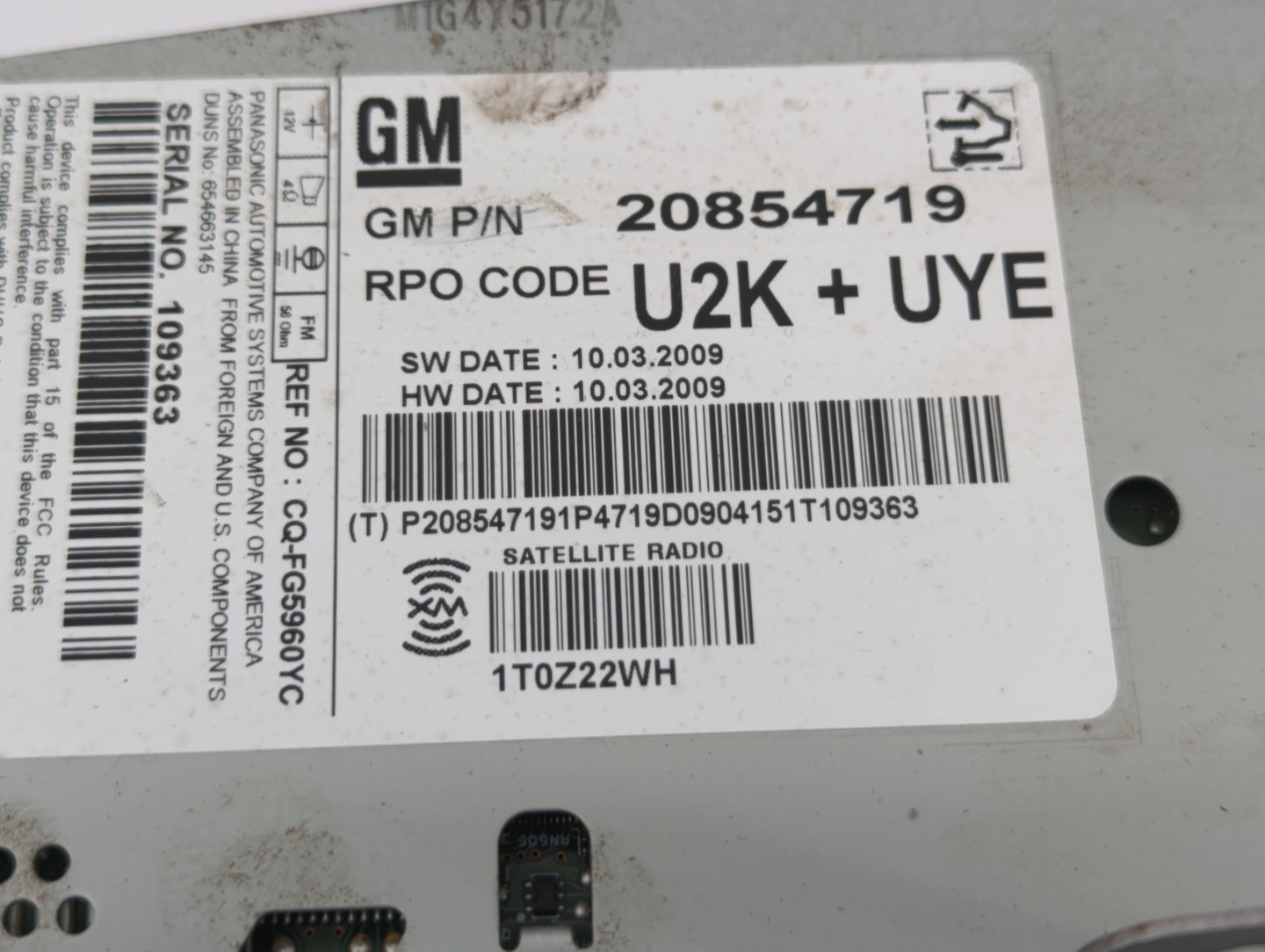 2010 Cadillac Srx Radio AM FM Cd Player Receiver Replacement P/N:20854719 Fits Fits 2011 OEM Used Auto Parts - Oemusedautopa