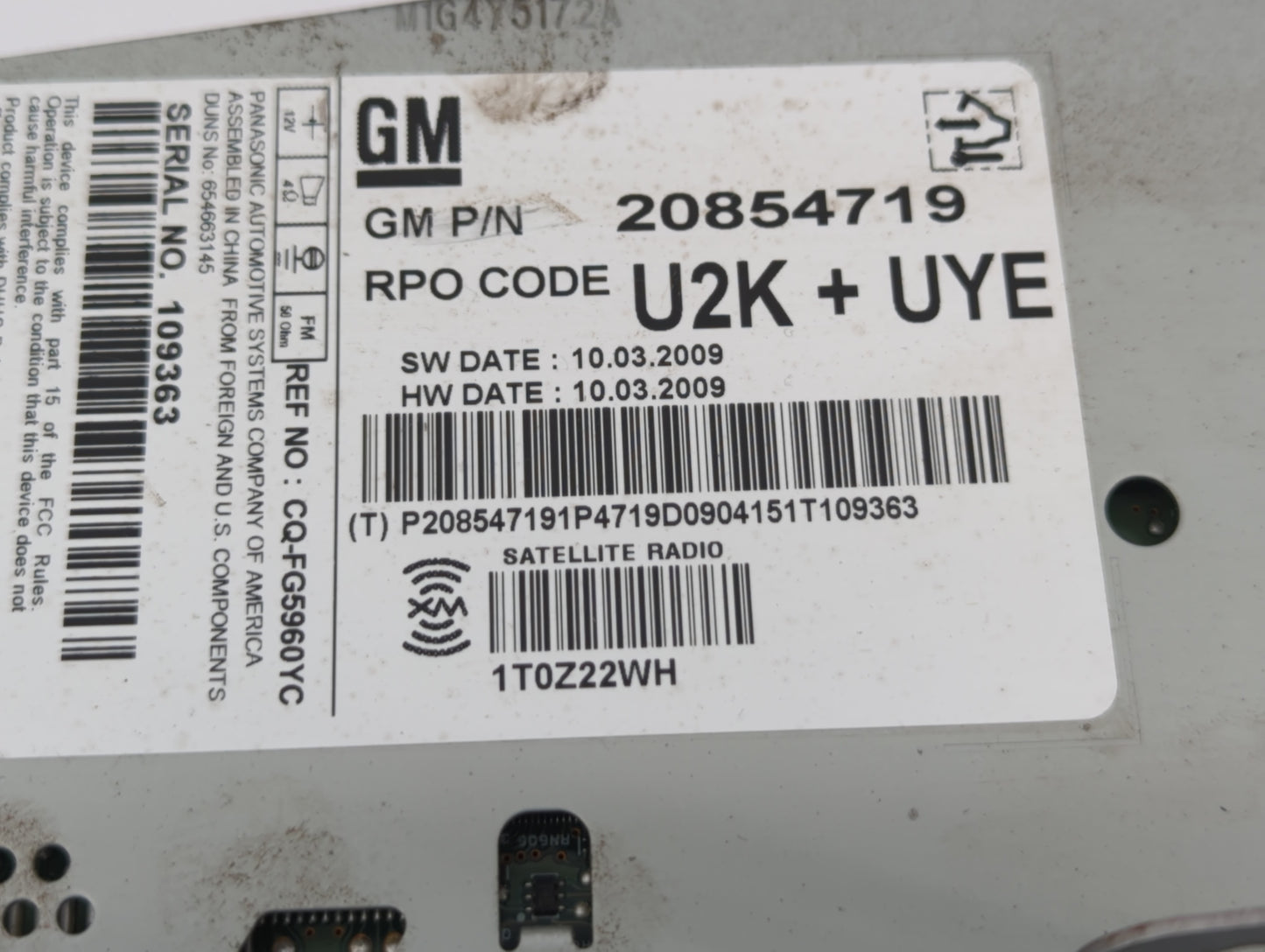 2010 Cadillac Srx Radio AM FM Cd Player Receiver Replacement P/N:20854719 Fits Fits 2011 OEM Used Auto Parts - Oemusedautopa