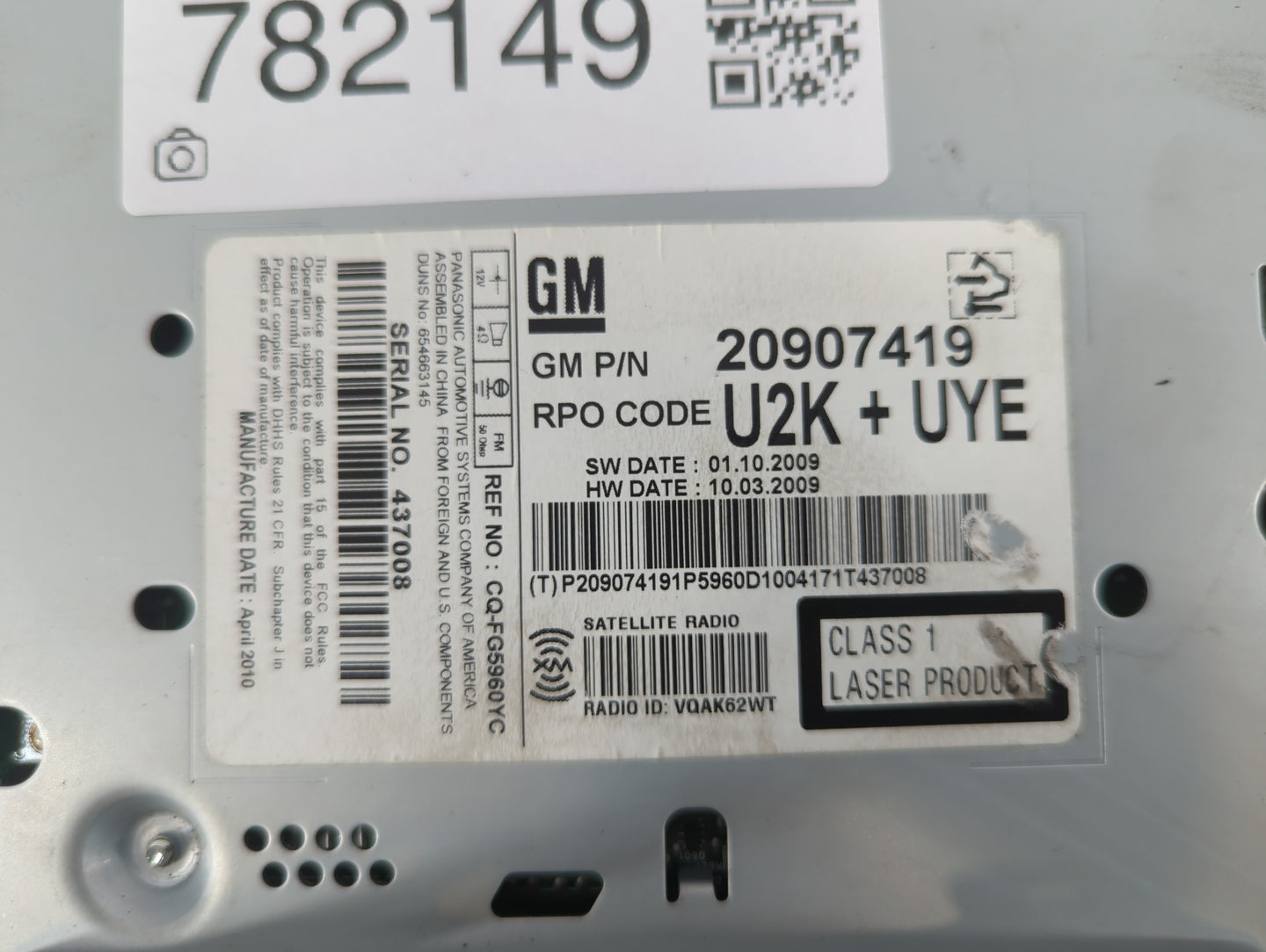 2010 Cadillac Srx Radio AM FM Cd Player Receiver Replacement P/N:20907419 Fits Fits 2011 OEM Used Auto Parts - Oemusedautopa