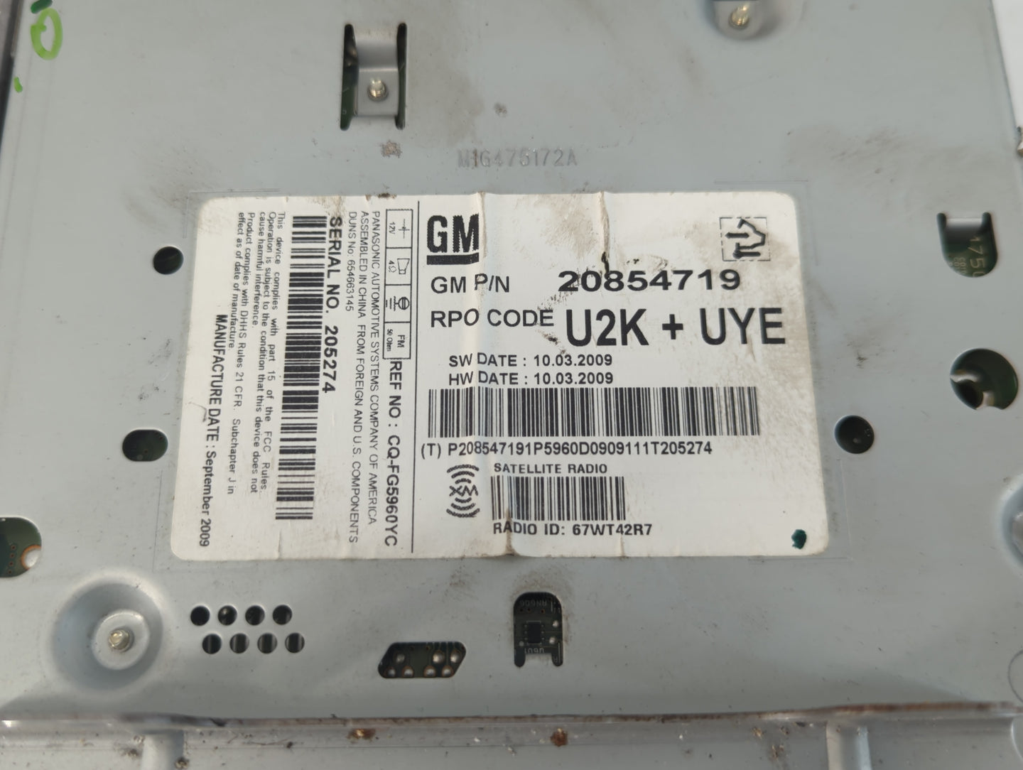 2010 Cadillac Srx Radio AM FM Cd Player Receiver Replacement P/N:20854719 Fits Fits 2011 OEM Used Auto Parts - Oemusedautopa