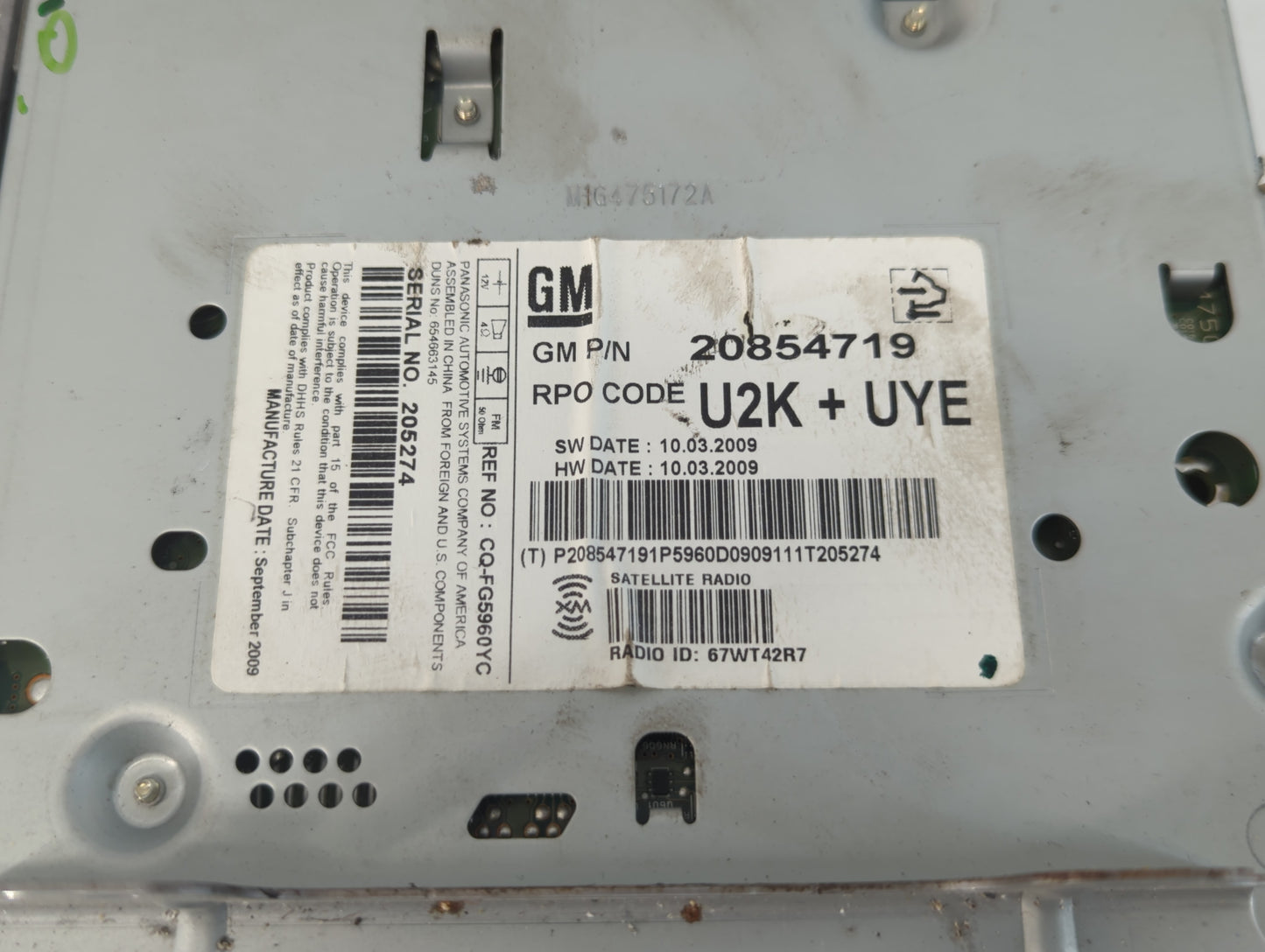 2010 Cadillac Srx Radio AM FM Cd Player Receiver Replacement P/N:20854719 Fits Fits 2011 OEM Used Auto Parts - Oemusedautopa