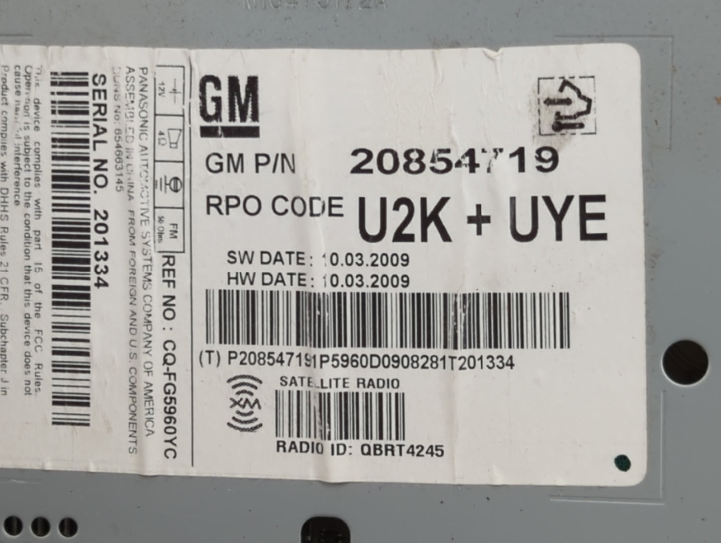 2010 Chevrolet Camaro Radio AM FM Cd Player Receiver Replacement P/N:20854719 Fits Fits 2011 OEM Used Auto Parts - Oemusedau