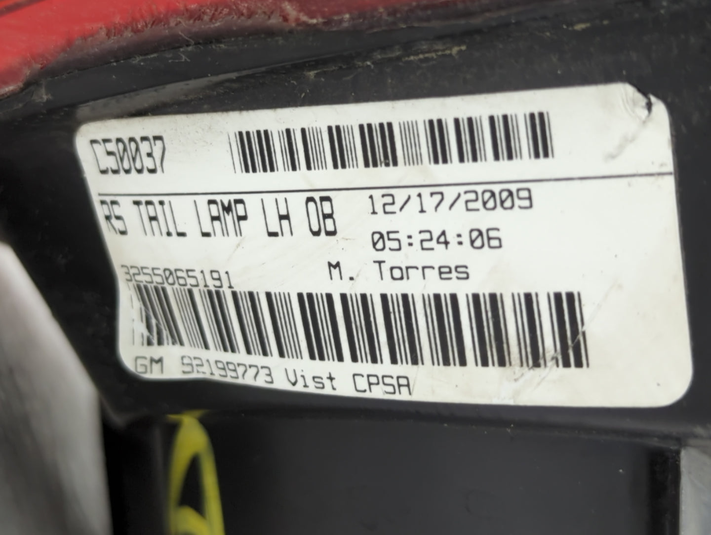 2010-2013 Chevrolet Camaro Tail Light Assembly Driver Left OEM P/N:92199773 Fits Fits 2010 2011 2012 2013 OEM Used Auto Part