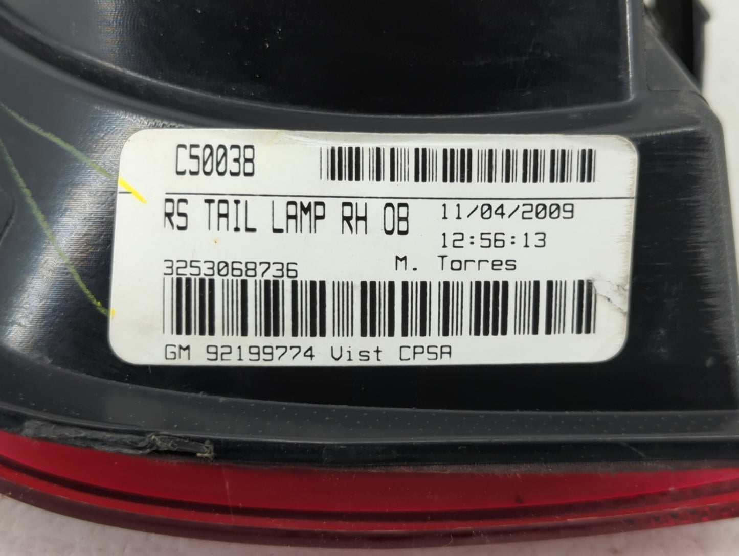 2010-2013 Chevrolet Camaro Tail Light Assembly Passenger Right OEM P/N:92199774 PC50038 Fits Fits 2010 2011 2012 2013 OEM Us