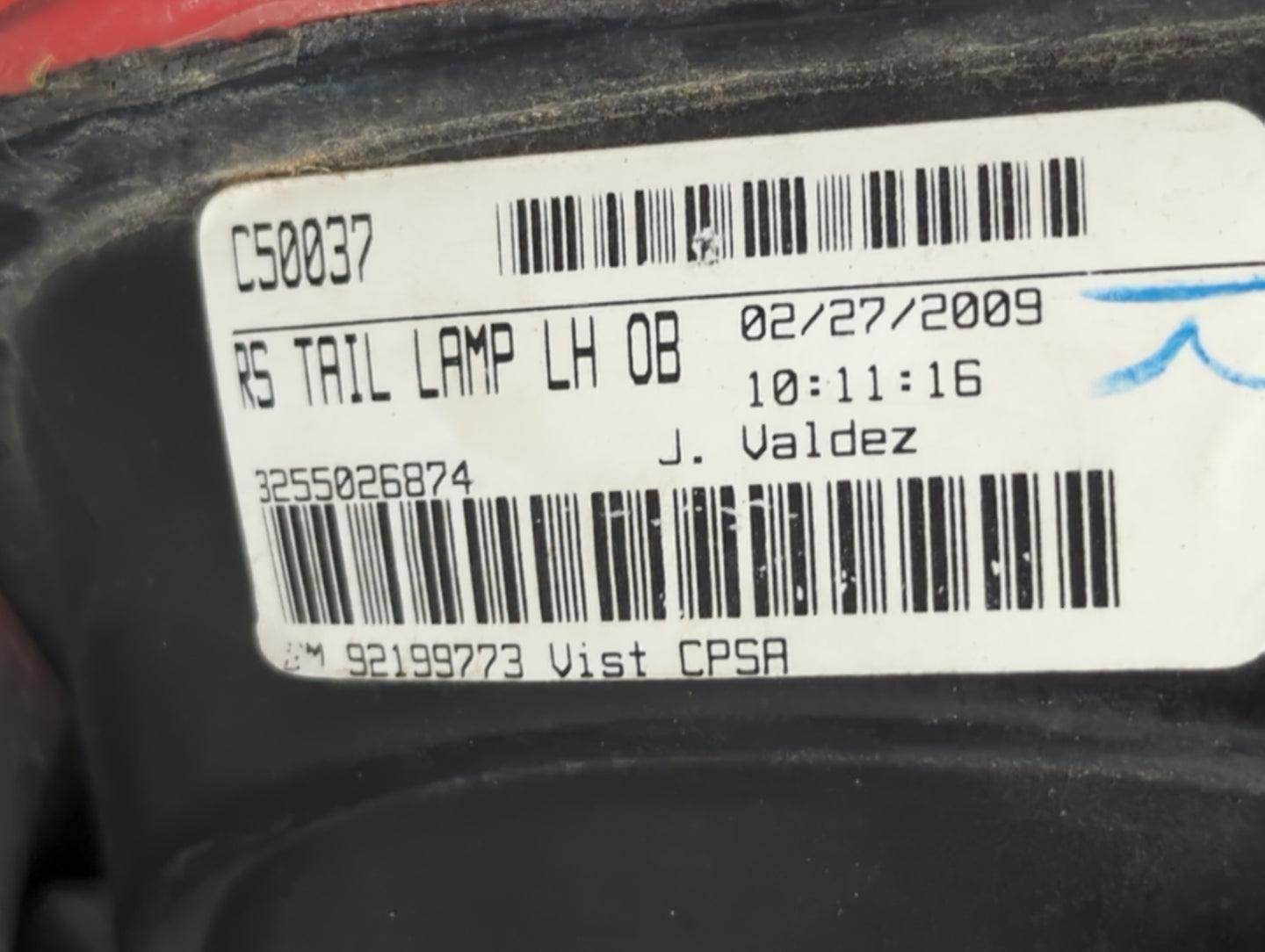 2010-2012 Chevrolet Camaro Tail Light Assembly Driver Left OEM P/N:VP00003806-BLK 92199773 Fits Fits 2010 2011 2012 OEM Used