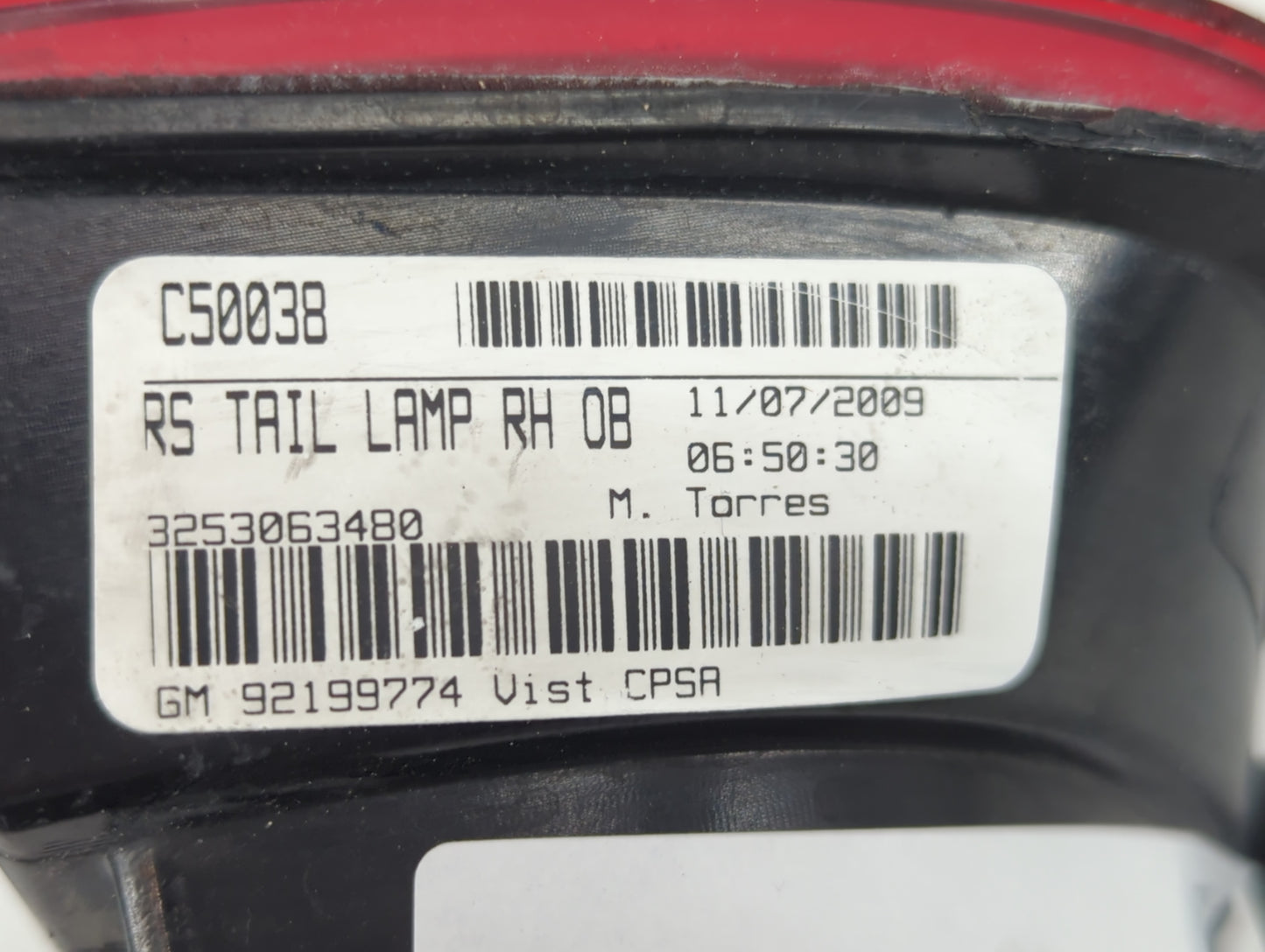2010-2013 Chevrolet Camaro Tail Light Assembly Driver Left OEM P/N:92199774 Fits Fits 2010 2011 2012 2013 OEM Used Auto Part