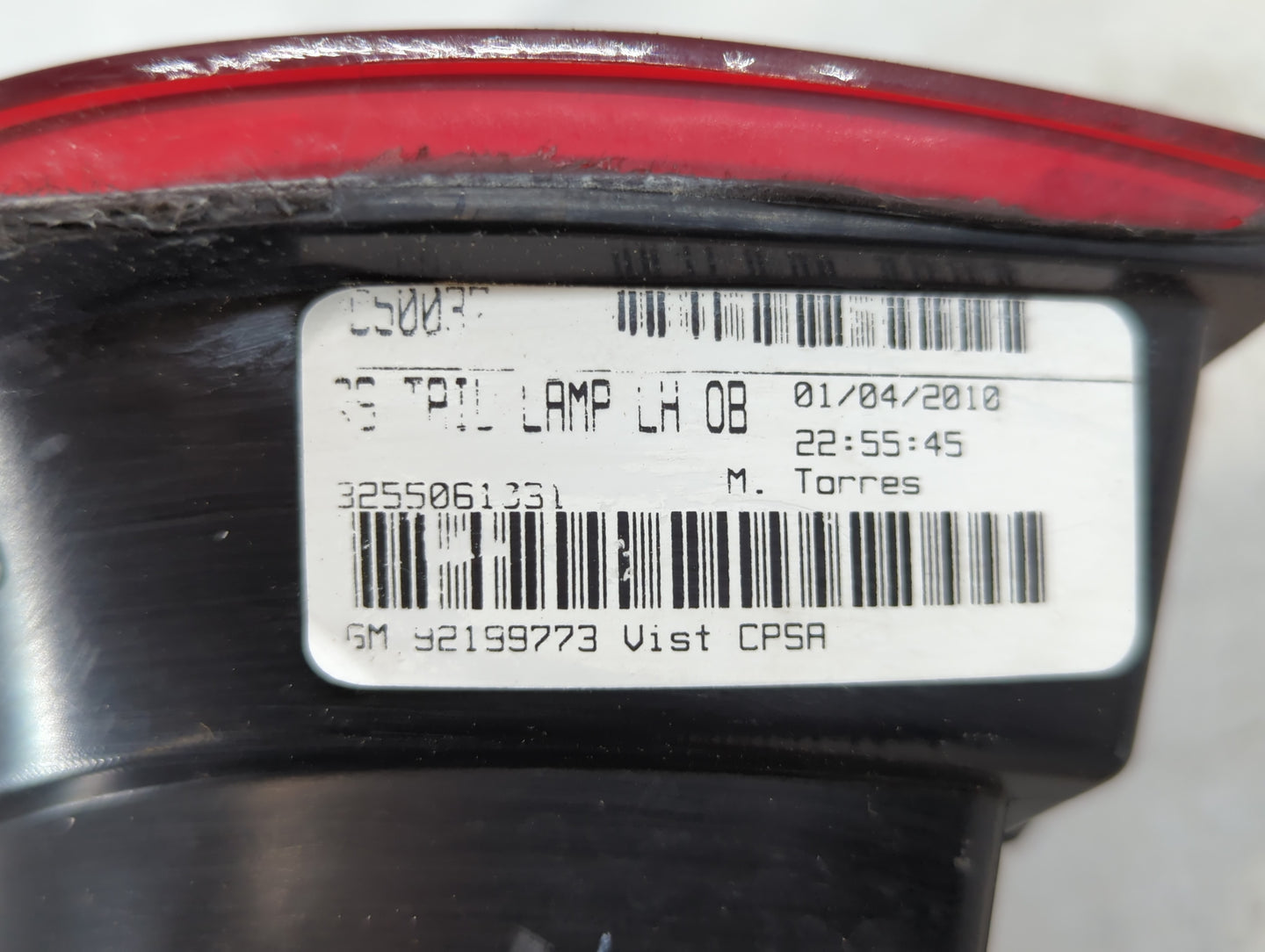 2010-2013 Chevrolet Camaro Tail Light Assembly Driver Left OEM P/N:92199773 Fits Fits 2010 2011 2012 2013 OEM Used Auto Part