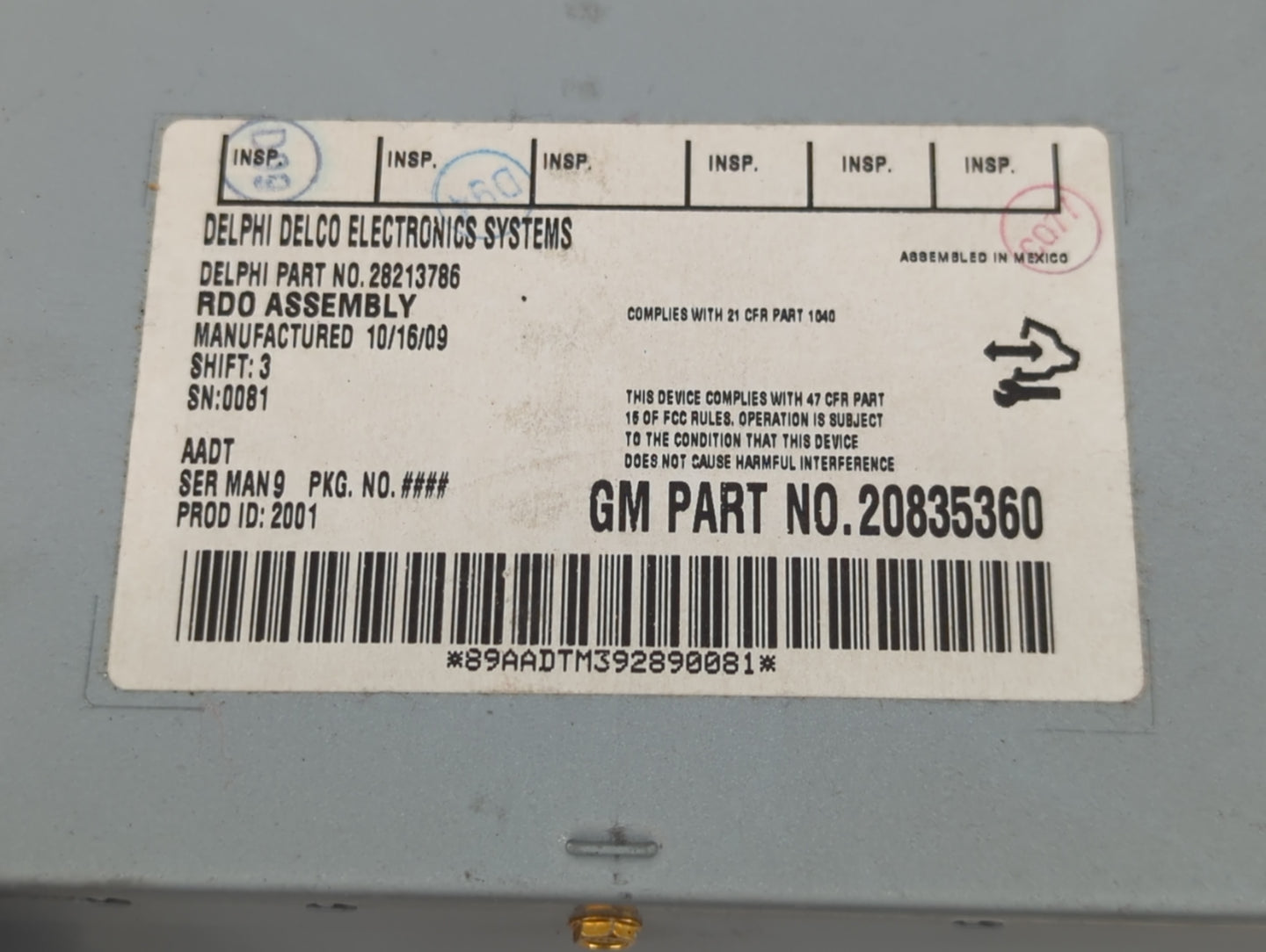 2009-2010 Chevrolet Cobalt Radio AM FM Cd Player Receiver Replacement P/N:20835360 Fits Fits 2009 2010 OEM Used Auto Parts -