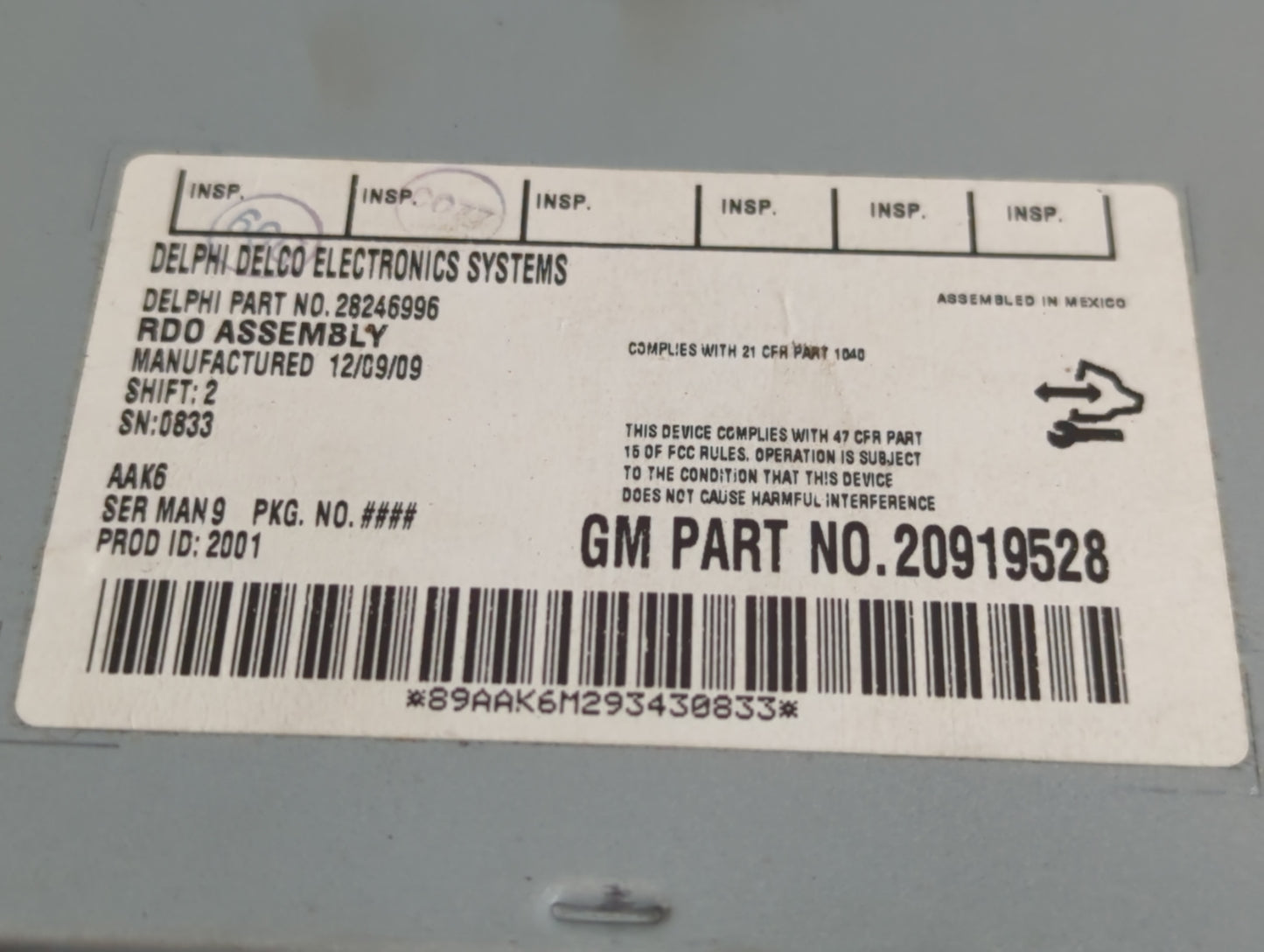 2009-2010 Chevrolet Cobalt Radio AM FM Cd Player Receiver Replacement P/N:20919528 Fits Fits 2009 2010 OEM Used Auto Parts -