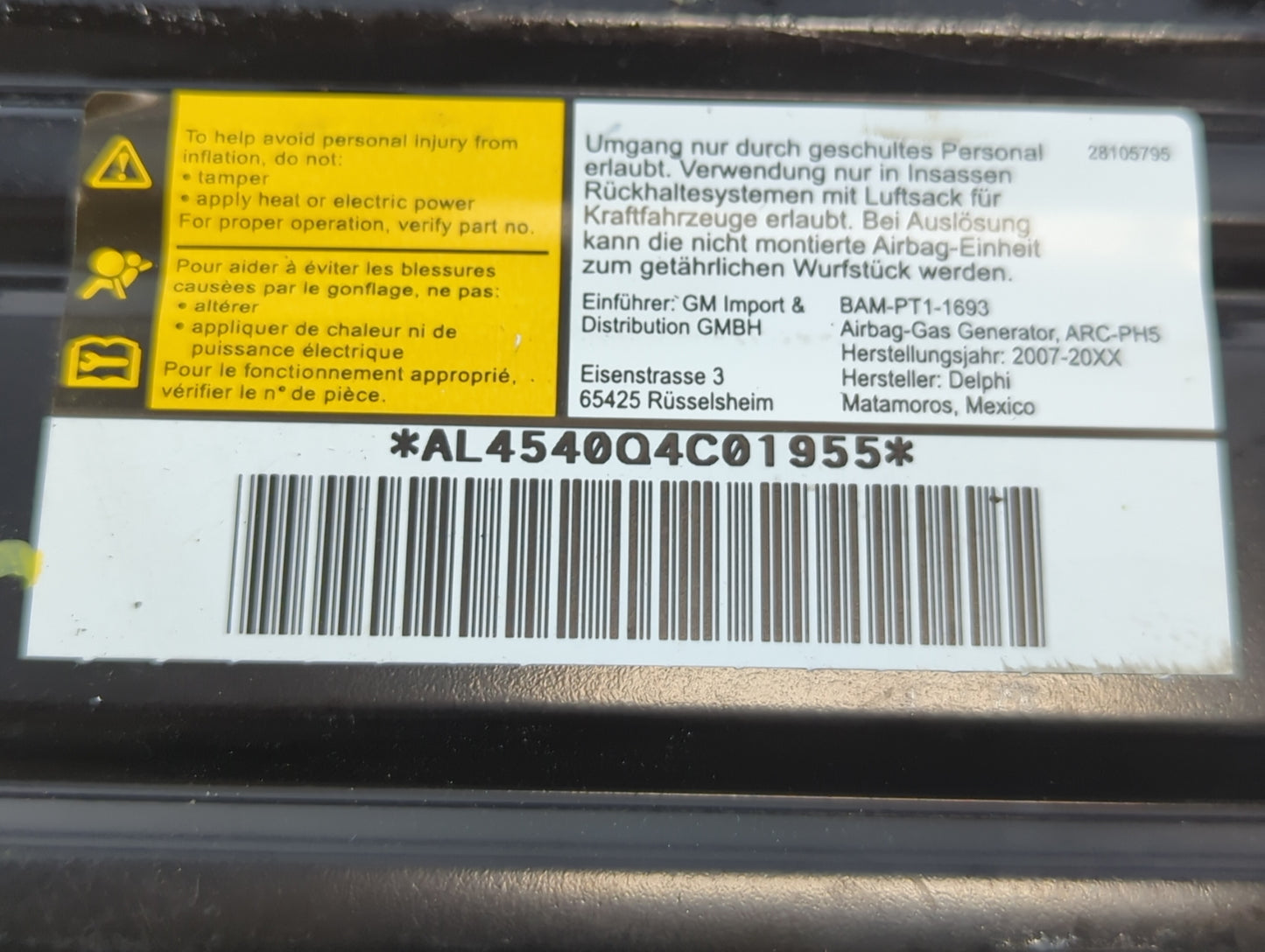 2010 Chevrolet Equinox Air Bag Passenger Right Dashboard OEM P/N:AL4540Q4C01955 Fits OEM Used Auto Parts - Oemusedautoparts1