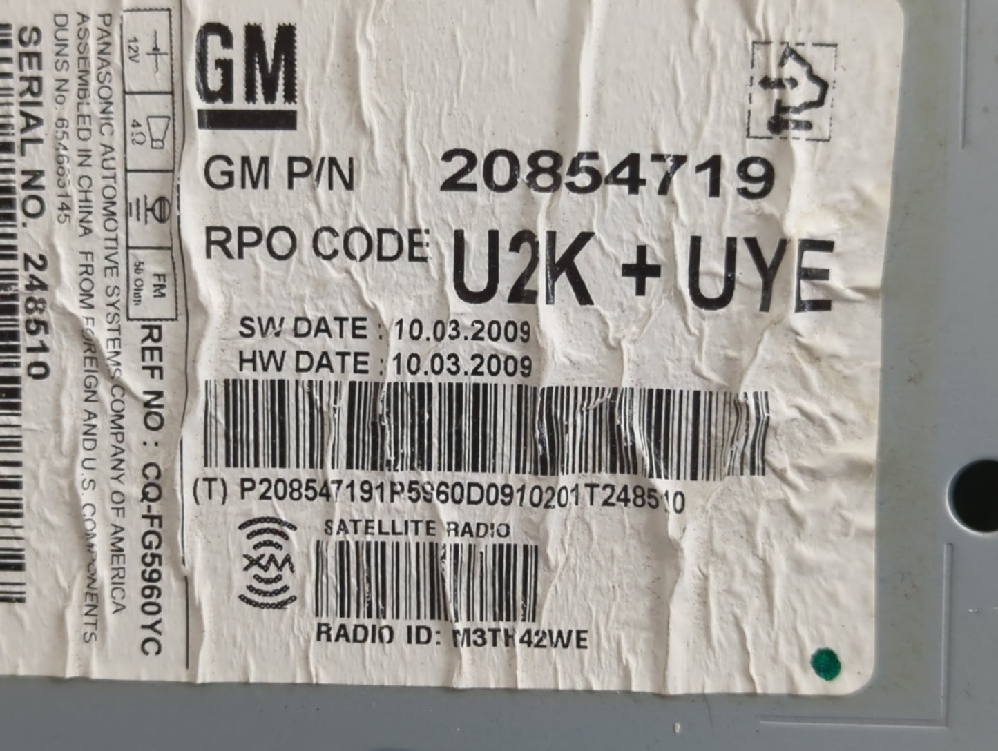 2010 Chevrolet Equinox Radio AM FM Cd Player Receiver Replacement P/N:20854719 Fits OEM Used Auto Parts - Oemusedautoparts1.