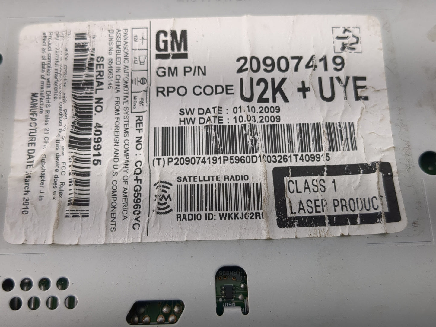 2010 Chevrolet Equinox Radio AM FM Cd Player Receiver Replacement P/N:20907419 Fits Fits 2011 OEM Used Auto Parts - Oemuseda