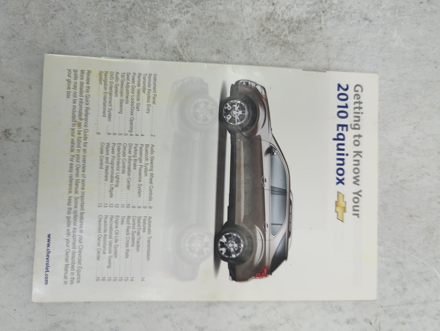 2010 Chevrolet Equinox Owners Manual Book Guide P/N:25798562 OEM Used Auto Parts - Oemusedautoparts1.com