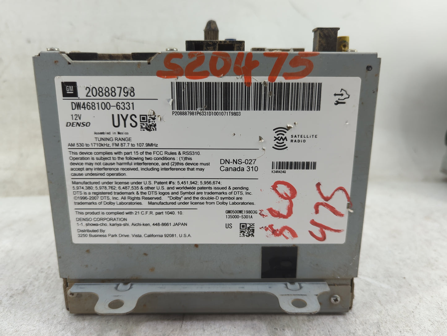 2010 Chevrolet Equinox Radio AM FM Cd Player Receiver Replacement P/N:20888798 DW468100-6331, GM0500WE19803G Fits OEM Used A