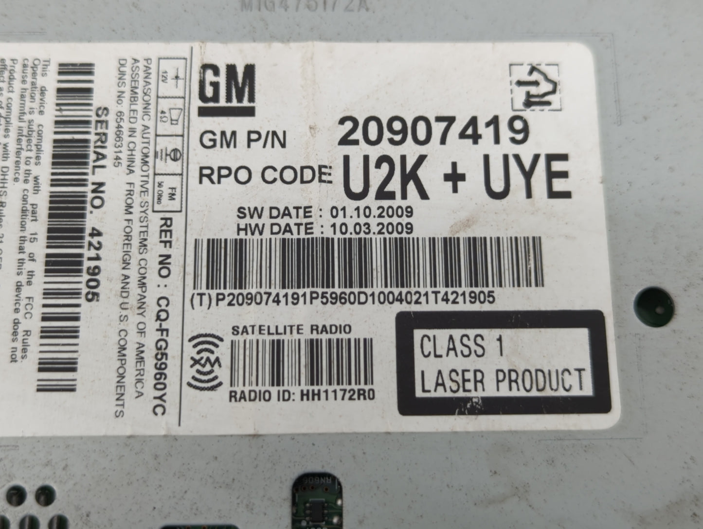 2010 Chevrolet Equinox Radio AM FM Cd Player Receiver Replacement P/N:20907419 Fits Fits 2011 OEM Used Auto Parts - Oemuseda