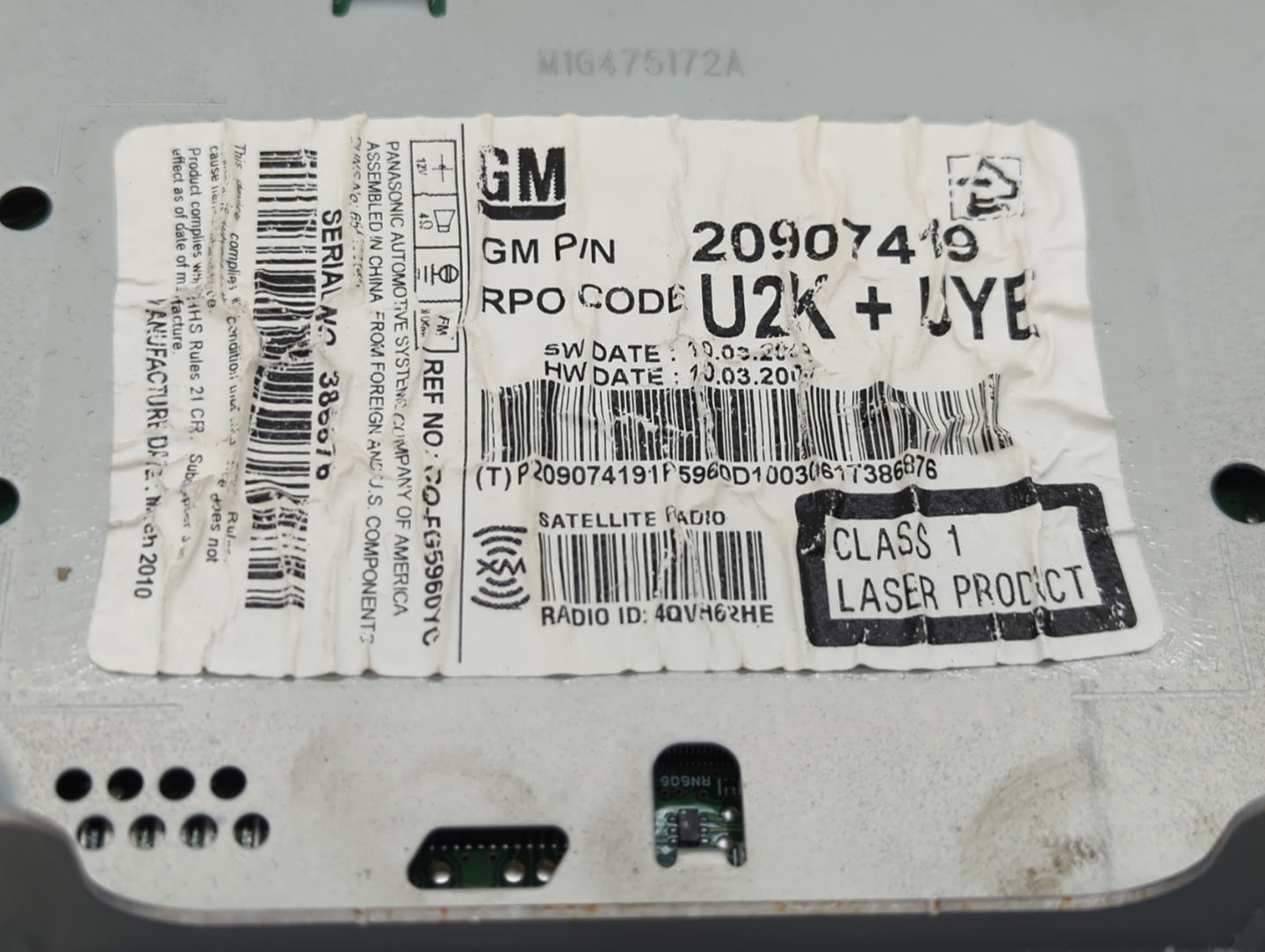 2010 Chevrolet Equinox Radio AM FM Cd Player Receiver Replacement P/N:20907419 Fits Fits 2011 OEM Used Auto Parts - Oemuseda