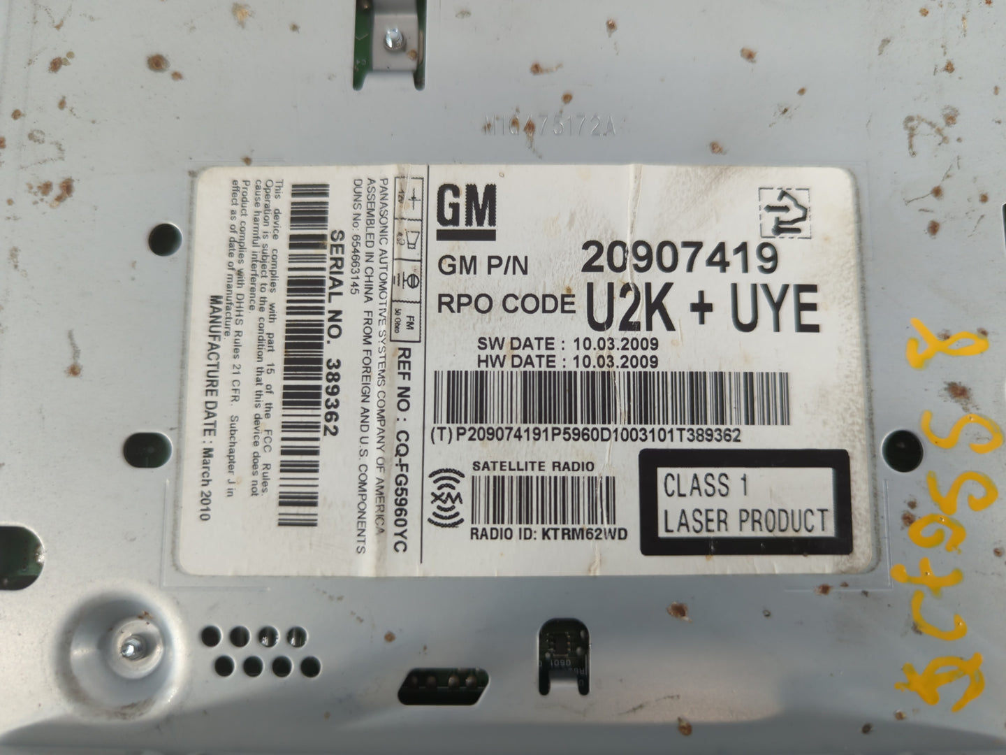 2010 Chevrolet Equinox Radio AM FM Cd Player Receiver Replacement P/N:20907419 Fits Fits 2011 OEM Used Auto Parts - Oemuseda