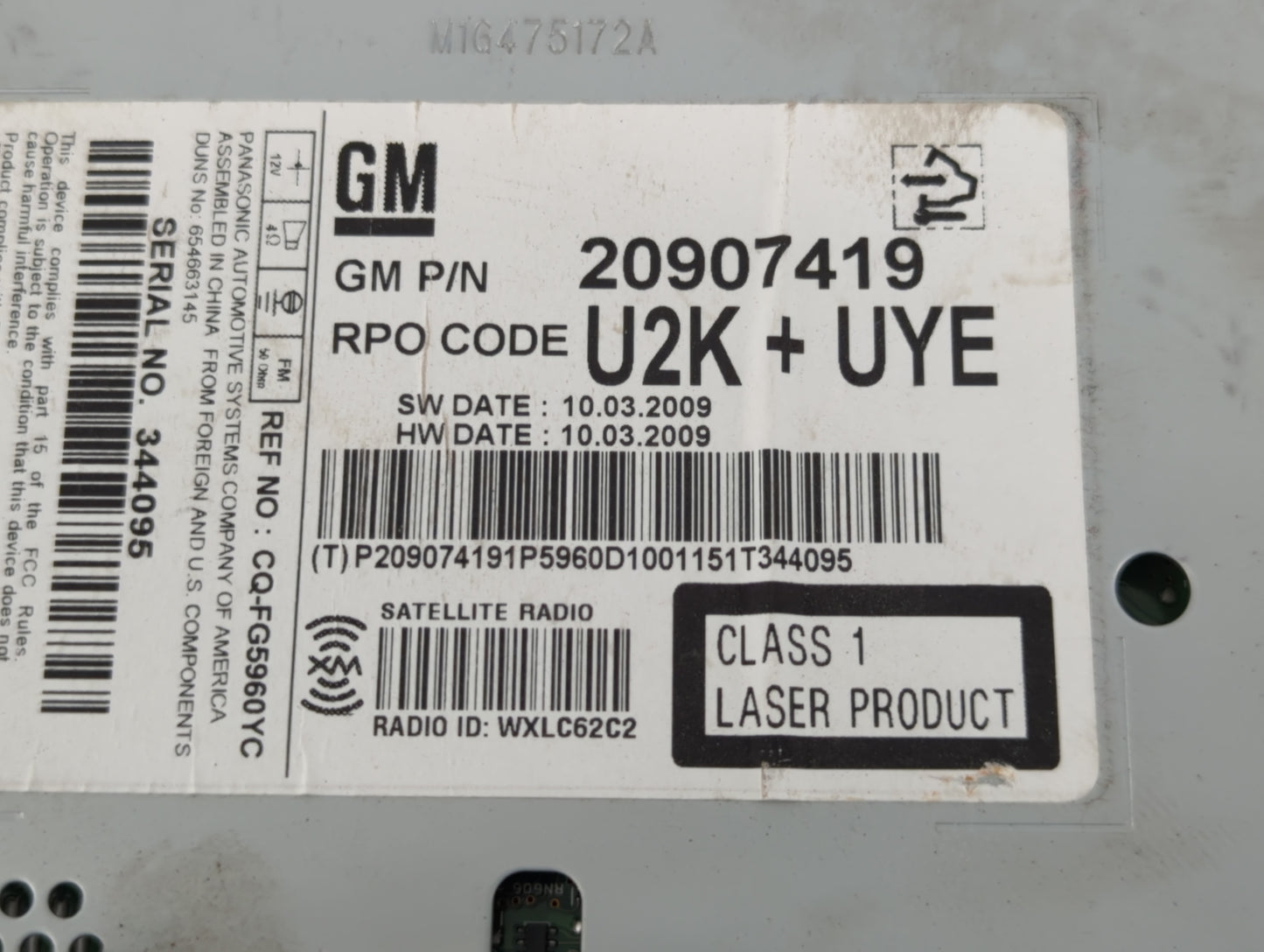 2010 Chevrolet Equinox Radio AM FM Cd Player Receiver Replacement P/N:20907419 Fits Fits 2011 OEM Used Auto Parts - Oemuseda