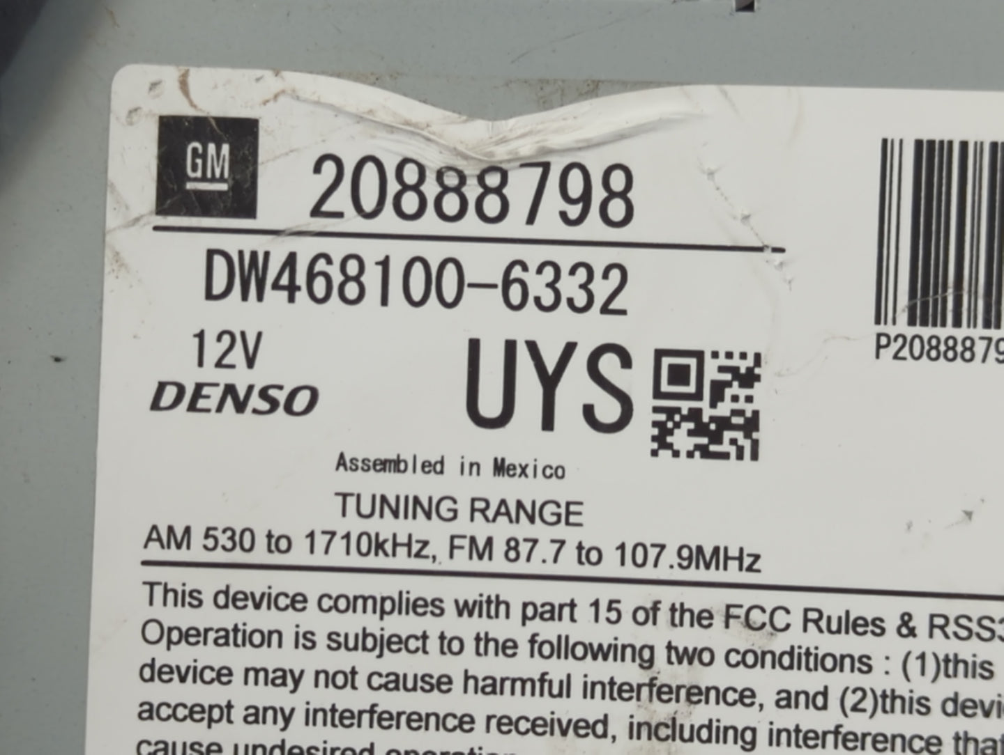 2010 Chevrolet Equinox Radio AM FM Cd Player Receiver Replacement P/N:20888798 Fits Fits 2011 OEM Used Auto Parts - Oemuseda