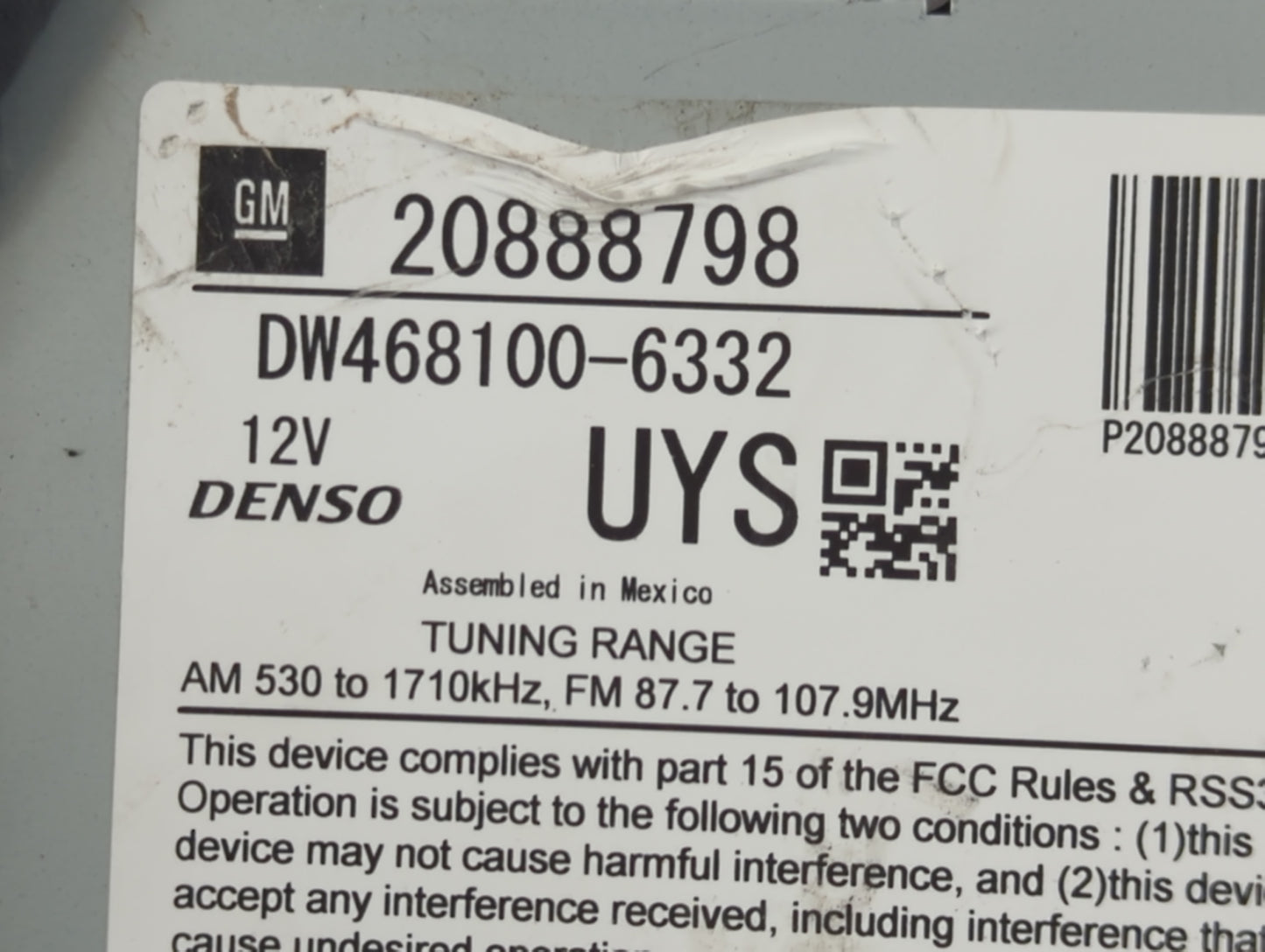 2010 Chevrolet Equinox Radio AM FM Cd Player Receiver Replacement P/N:20888798 Fits Fits 2011 OEM Used Auto Parts - Oemuseda