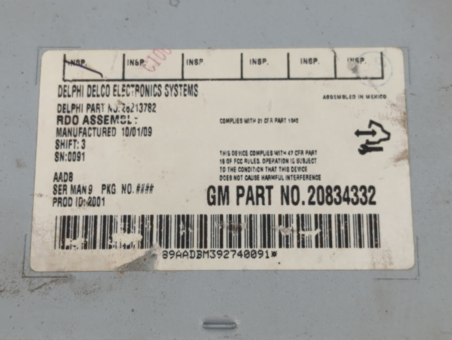 2009-2012 Chevrolet Malibu Radio AM FM Cd Player Receiver Replacement P/N:20834332 Fits Fits 2009 2010 2011 2012 OEM Used Au