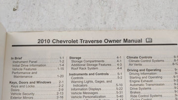 2010 Chevrolet Traverse Owners Manual Book Guide OEM Used Auto Parts