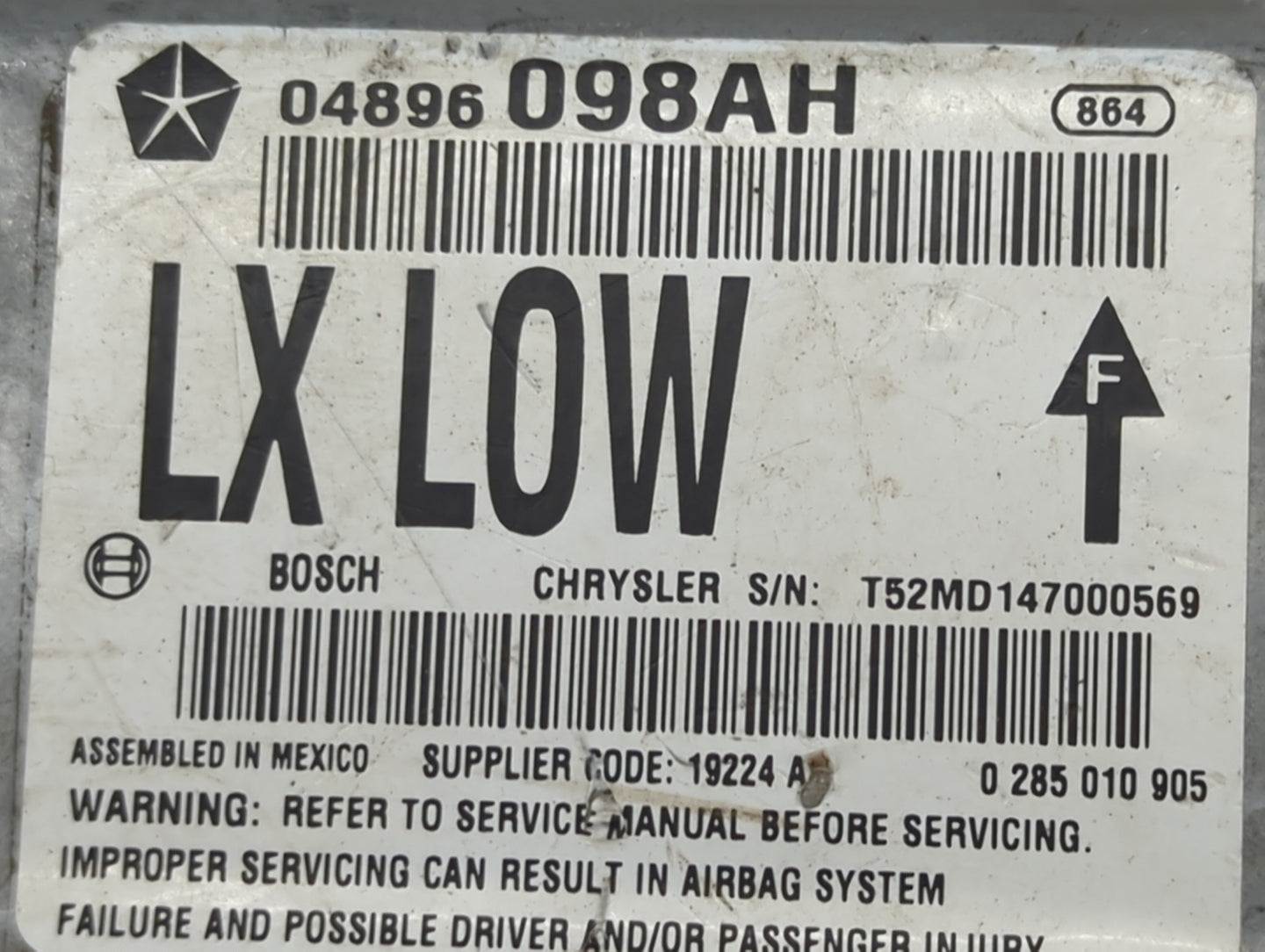 2010 Chrysler 300 PCM Engine Control Computer ECU ECM PCU OEM P/N:04896098AH 0285010905, T52MD147000569 Fits OEM Used Auto P