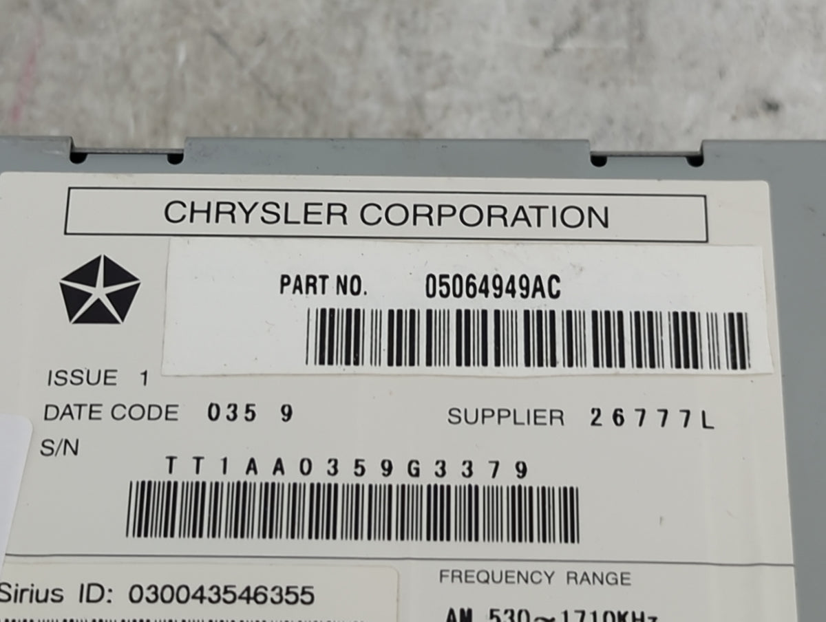 2007-2010 Chrysler Sebring Radio AM FM Cd Player Receiver Replacement P/N:05064949AC Fits Fits 2007 2008 2009 2010 2011 OEM 
