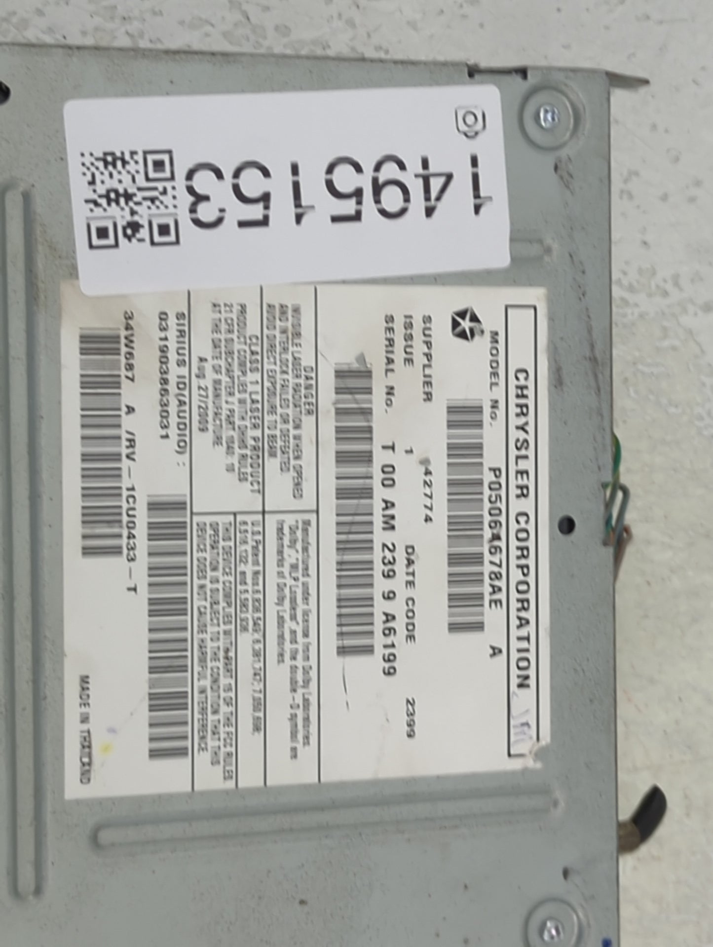 2010 Chrysler Town and Country Radio AM FM Cd Player Receiver Replacement P/N:P05064678AE 05064678AE Fits OEM Used Auto Part