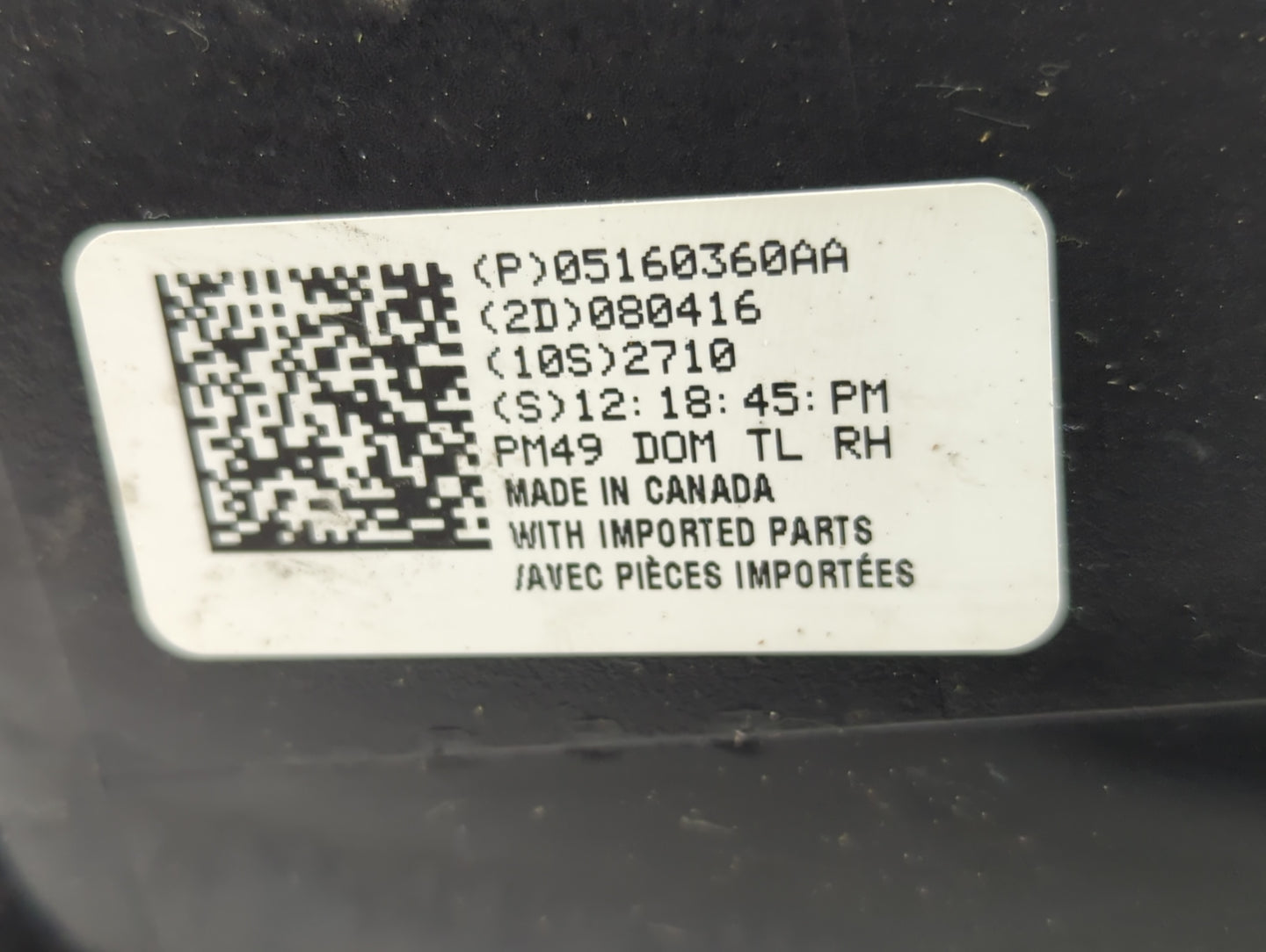 2008-2012 Dodge Caliber Tail Light Assembly Passenger Right OEM P/N:05160360AA Fits Fits 2008 2009 2010 2011 2012 OEM Used A