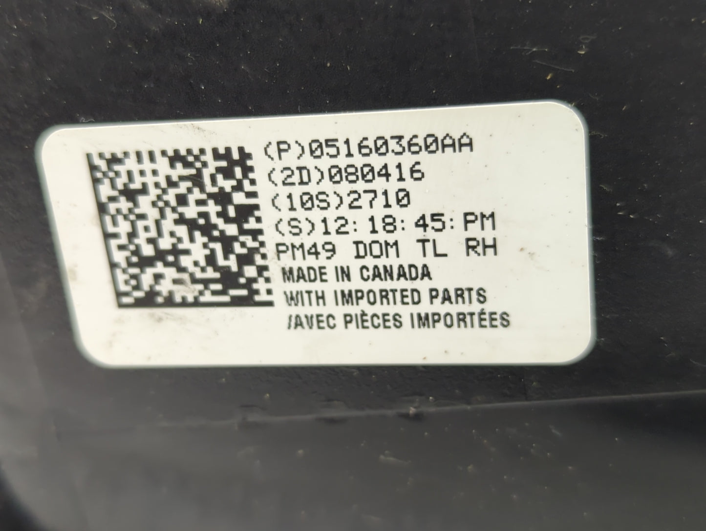 2008-2012 Dodge Caliber Tail Light Assembly Passenger Right OEM P/N:05160360AA Fits Fits 2008 2009 2010 2011 2012 OEM Used A