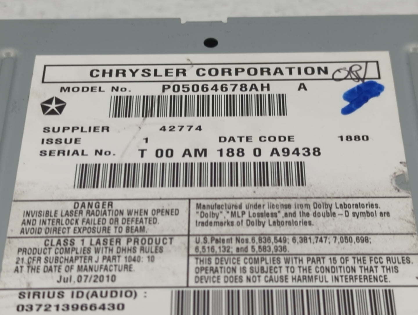2009-2011 Dodge Grand Caravan Radio AM FM Cd Player Receiver Replacement P/N:P05064678AH Fits Fits 2008 2009 2010 2011 OEM U