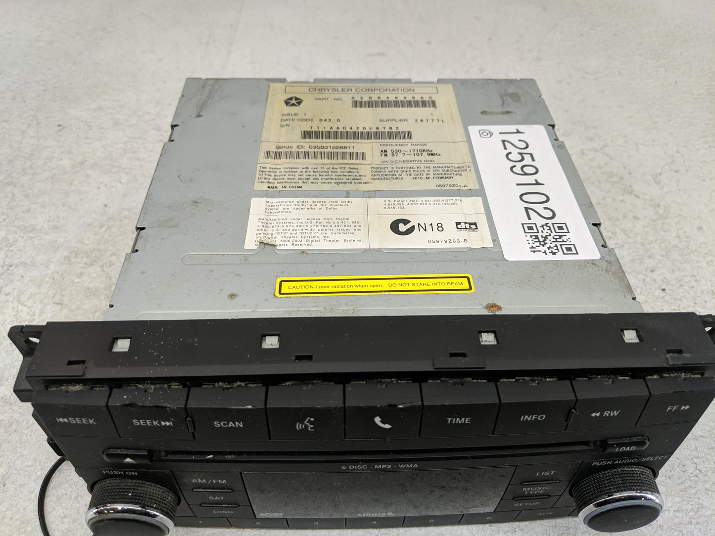 2009-2010 Dodge Journey Radio AM FM Cd Player Receiver Replacement P/N:05064920AE Fits Fits 2008 2009 2010 OEM Used Auto Par