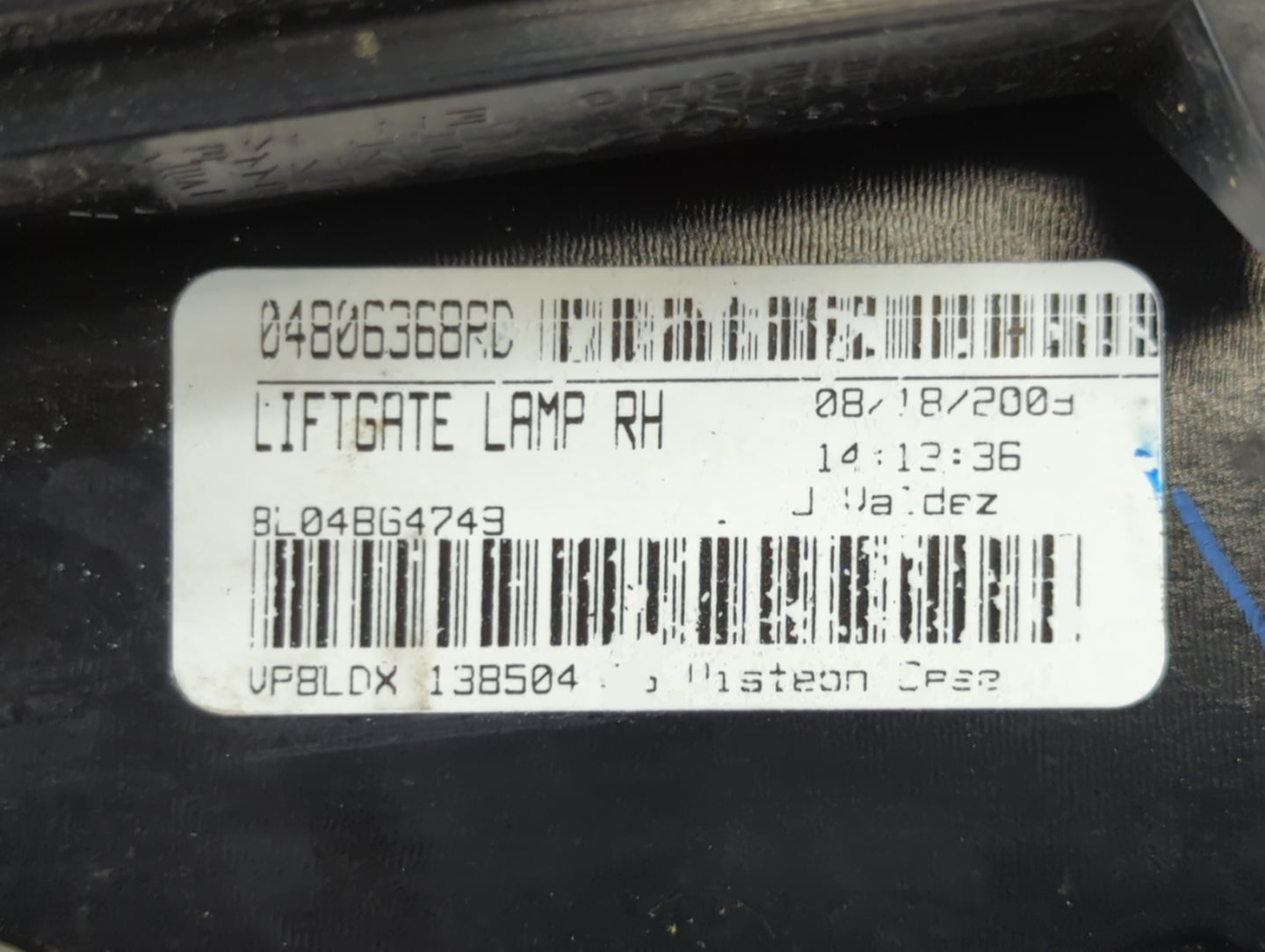 2010 Dodge Journey Tail Light Assembly Passenger Right OEM P/N:04806368RD Fits OEM Used Auto Parts - Oemusedautoparts1.com