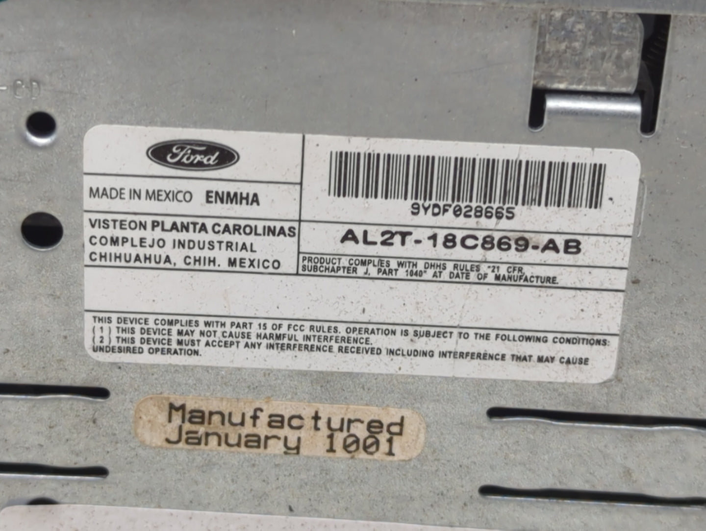 2010 Ford Explorer Radio AM FM Cd Player Receiver Replacement P/N:AL2T-18C869-AB 9YDF028665 Fits OEM Used Auto Parts - Oemus
