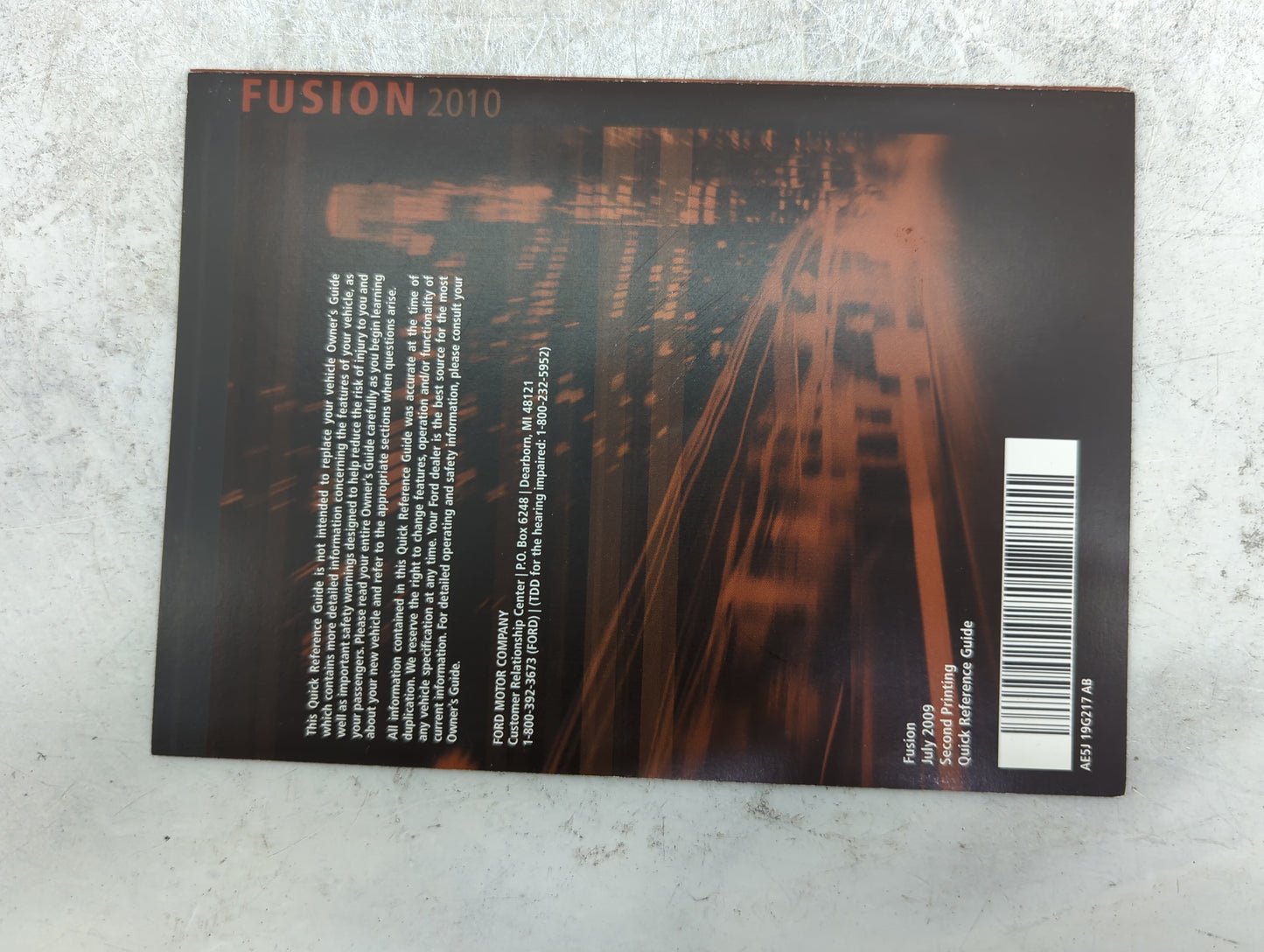 2010 Ford Fusion Owners Manual Book Guide P/N:AE5J19A321AB AE5J19G217AB OEM Used Auto Parts - Oemusedautoparts1.com
