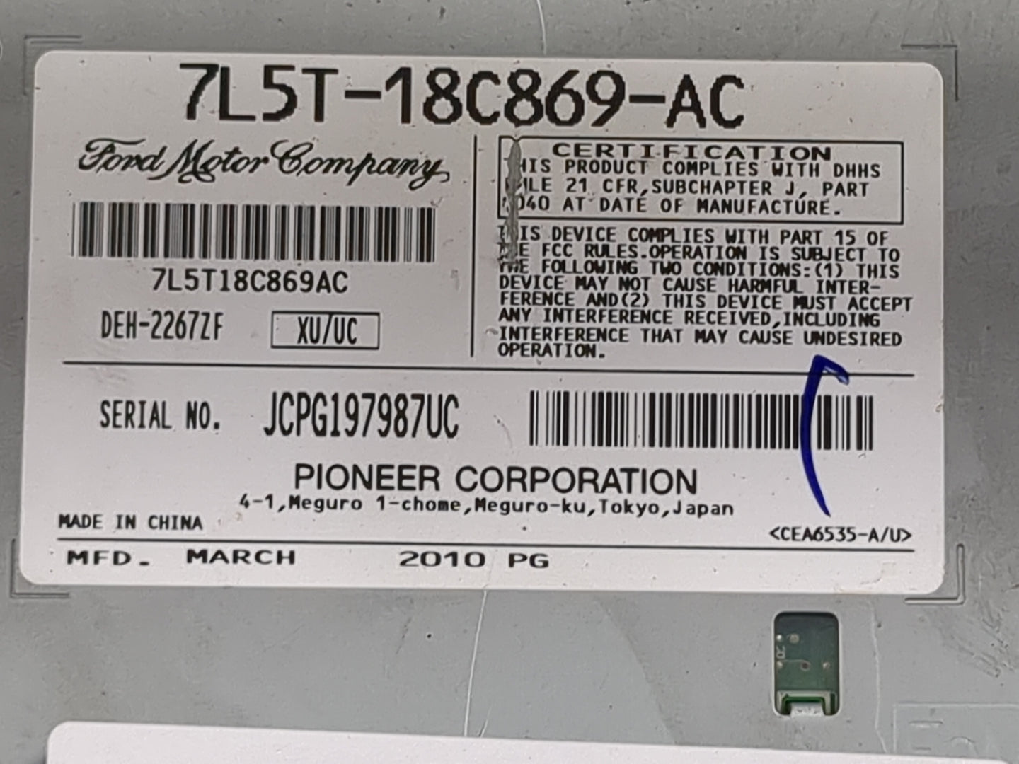 2007-2011 Ford Ranger Radio AM FM Cd Player Receiver Replacement P/N:7L5T-18C869-AC 7L5T18C869AC Fits OEM Used Auto Parts - 