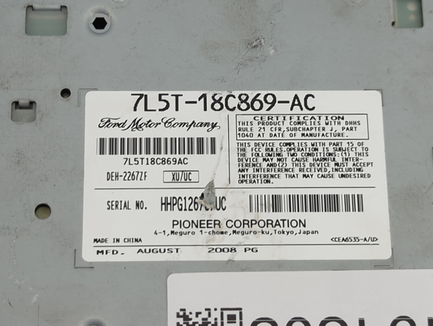2007-2011 Ford Ranger Radio AM FM Cd Player Receiver Replacement P/N:7L5T-18C869-AC 7L5T18C869AC Fits OEM Used Auto Parts - 