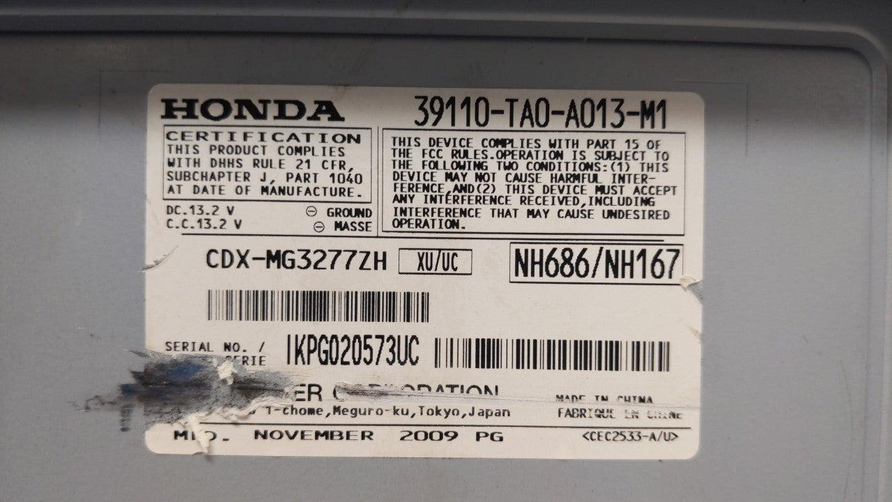 2008-2010 Honda Accord Radio AM FM Cd Player Receiver Replacement Fits OEM Used Auto Parts - Oemusedautoparts1.com