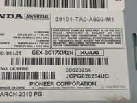 2010 Honda Accord Radio AM FM Cd Player Receiver Replacement P/N:39101-TA0-A920-M1 GEX-3617XMZH Fits OEM Used Auto Parts - O