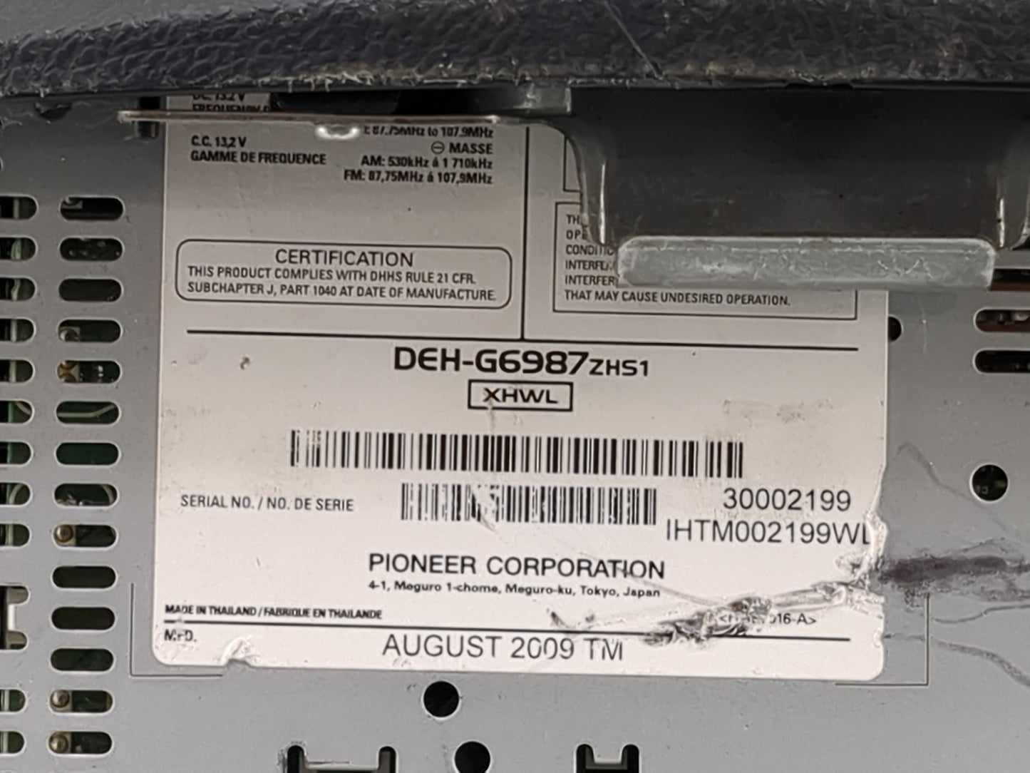 2008-2010 Honda Accord Radio AM FM Cd Player Receiver Replacement P/N:DEH-G6987ZHS1 Fits Fits 2008 2009 2010 OEM Used Auto P