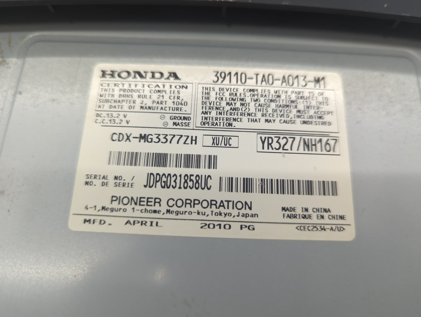 2008-2010 Honda Accord Radio AM FM Cd Player Receiver Replacement P/N:39110-TA0-A012-M1 39110-TA0-A013-M1 Fits Fits 2008 200
