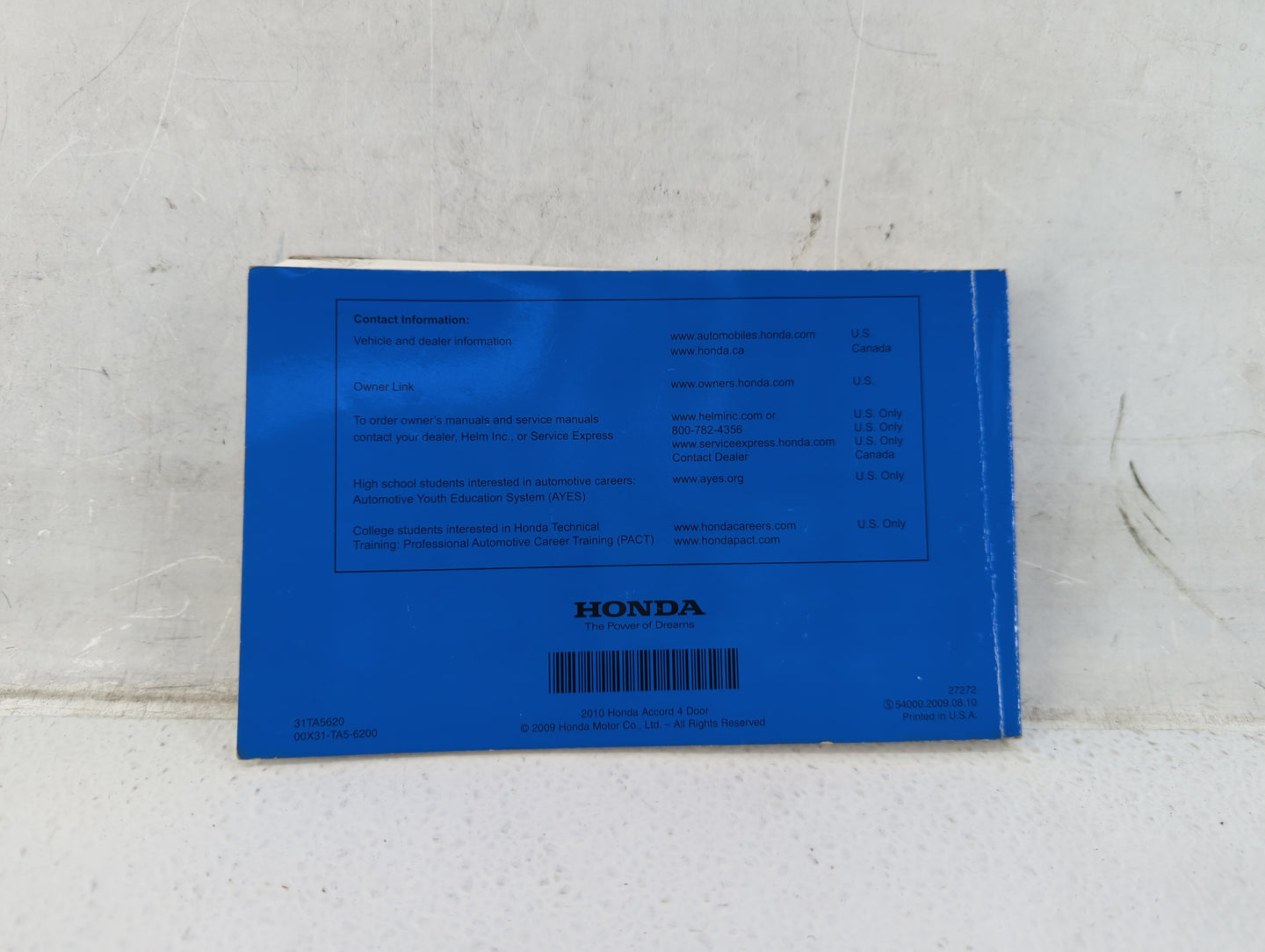 2010 Honda Accord Owners Manual Book Guide OEM Used Auto Parts - Oemusedautoparts1.com