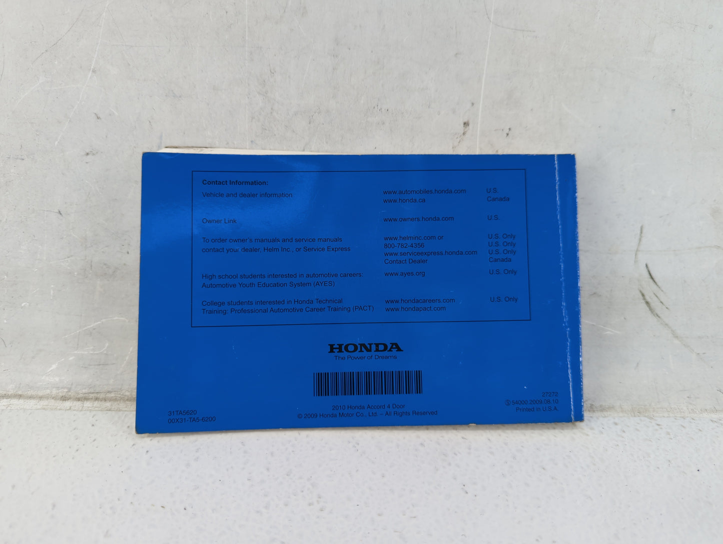 2010 Honda Accord Owners Manual Book Guide OEM Used Auto Parts - Oemusedautoparts1.com