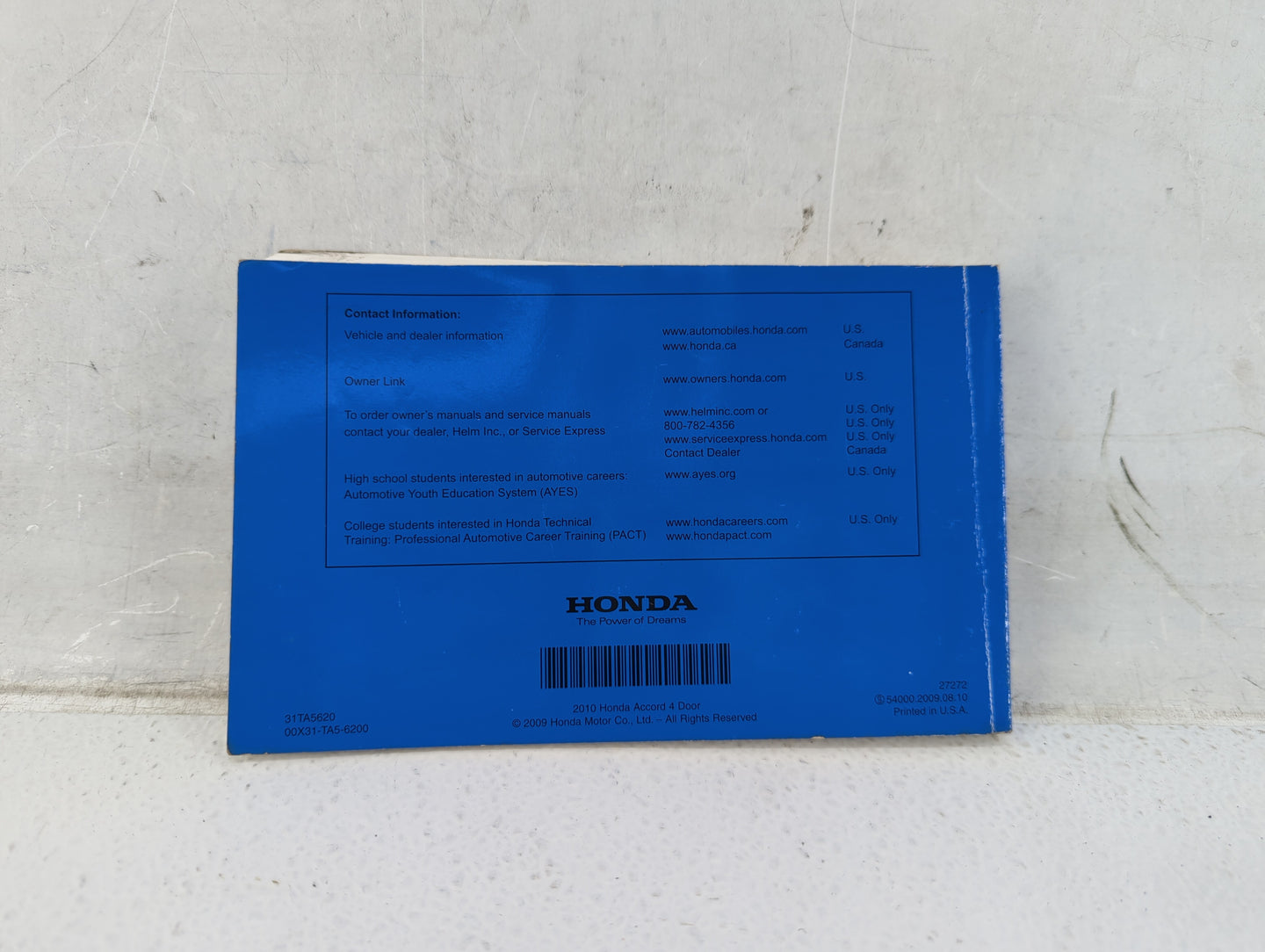 2010 Honda Accord Owners Manual Book Guide OEM Used Auto Parts - Oemusedautoparts1.com