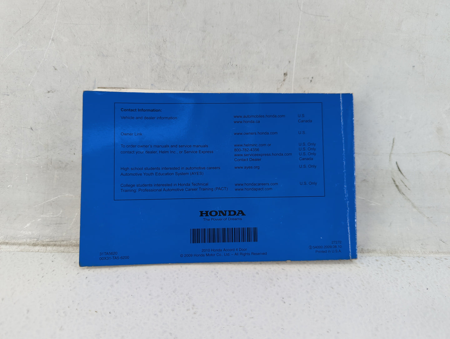2010 Honda Accord Owners Manual Book Guide OEM Used Auto Parts - Oemusedautoparts1.com