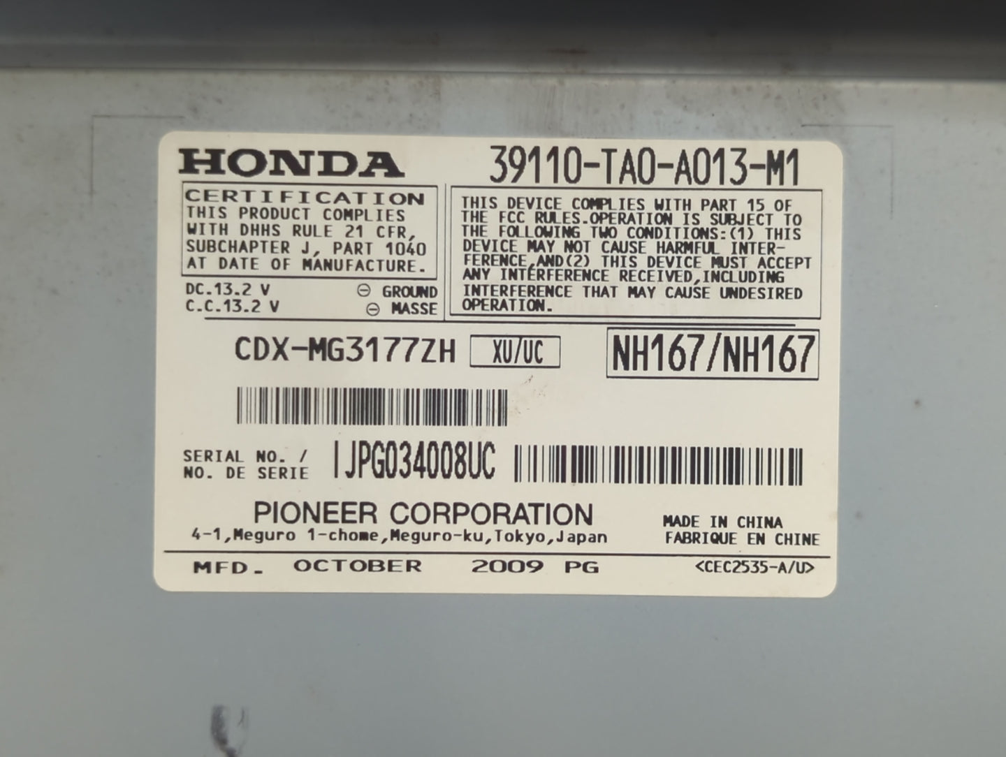 2010-2010 Honda Accord Am Fm Cd Player Radio Receiver - Oemusedautoparts1.com