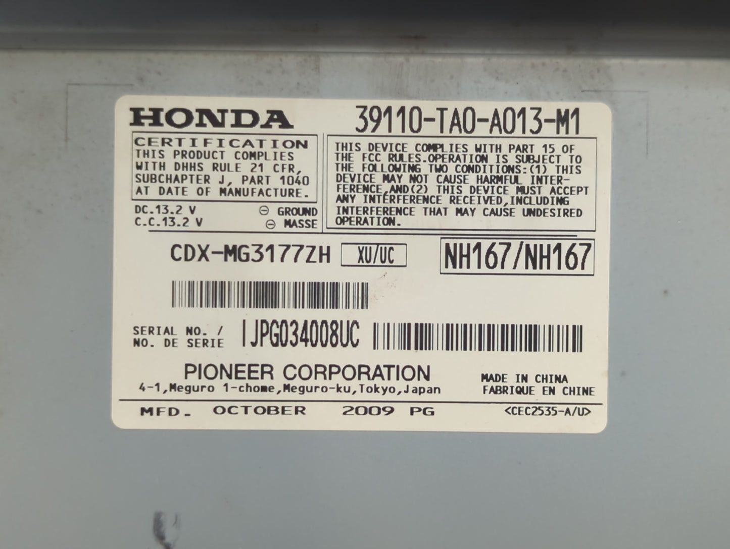 2010-2010 Honda Accord Am Fm Cd Player Radio Receiver - Oemusedautoparts1.com